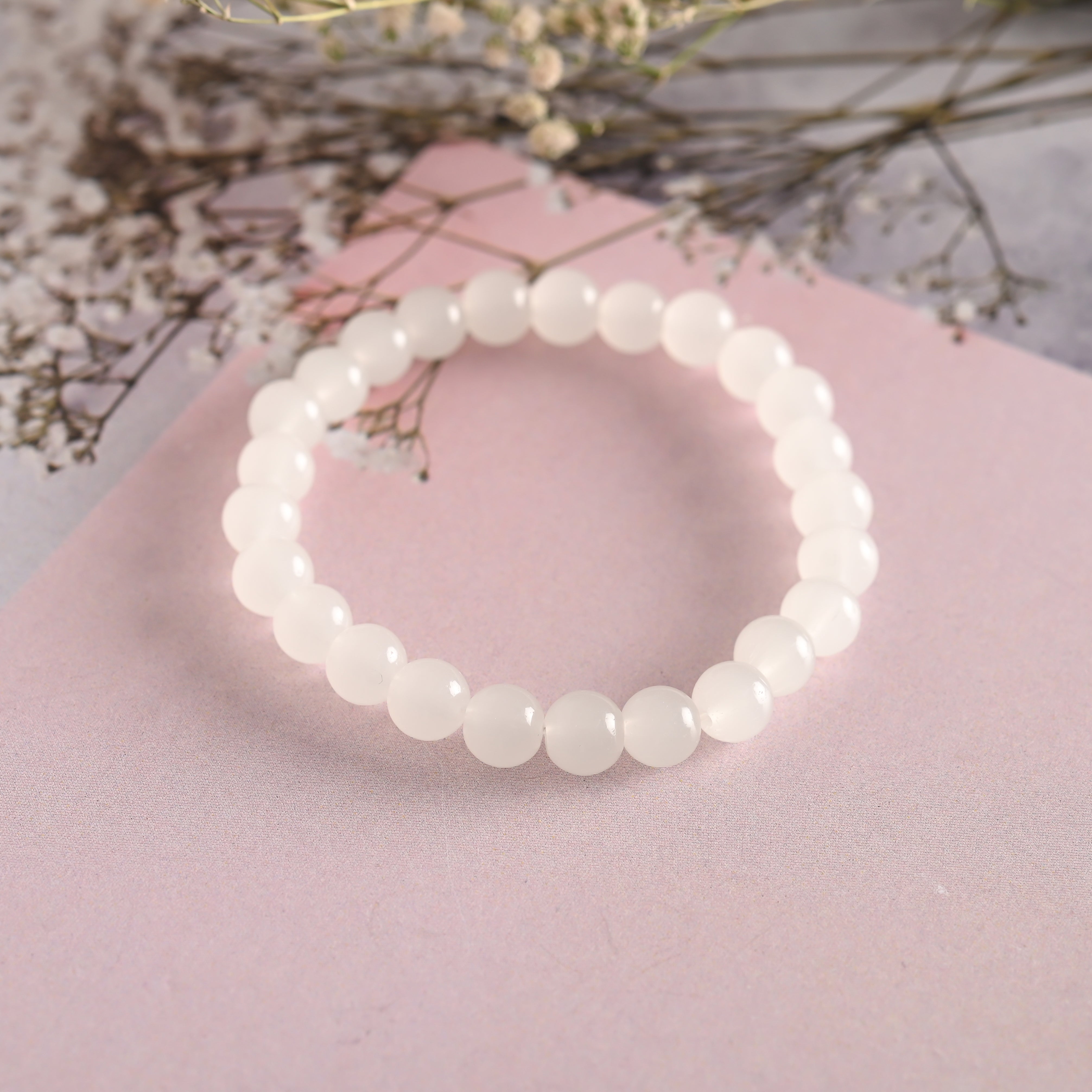 Unisex White Marbel Crystal Elasticated Bracelet