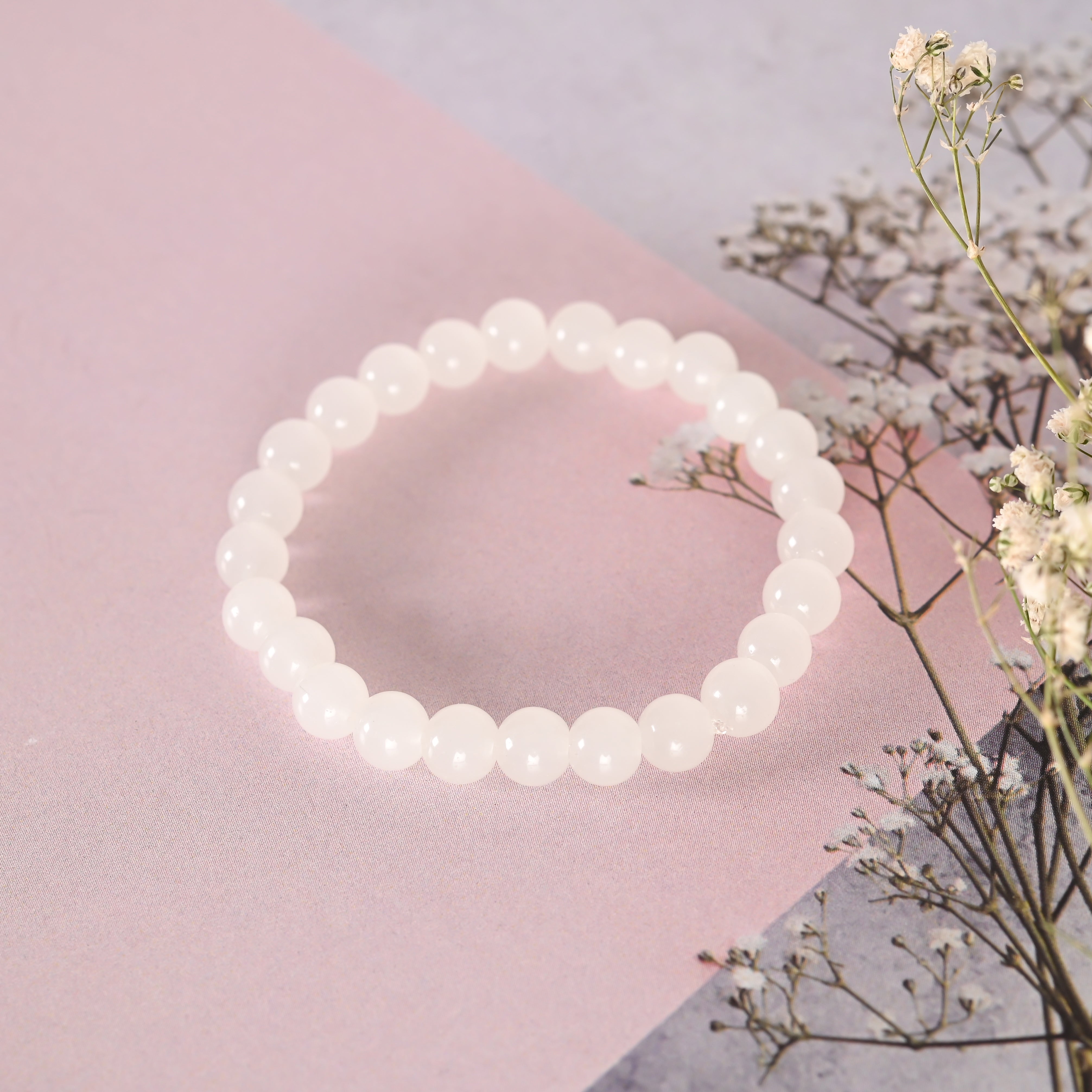 Unisex White Marbel Crystal Elasticated Bracelet