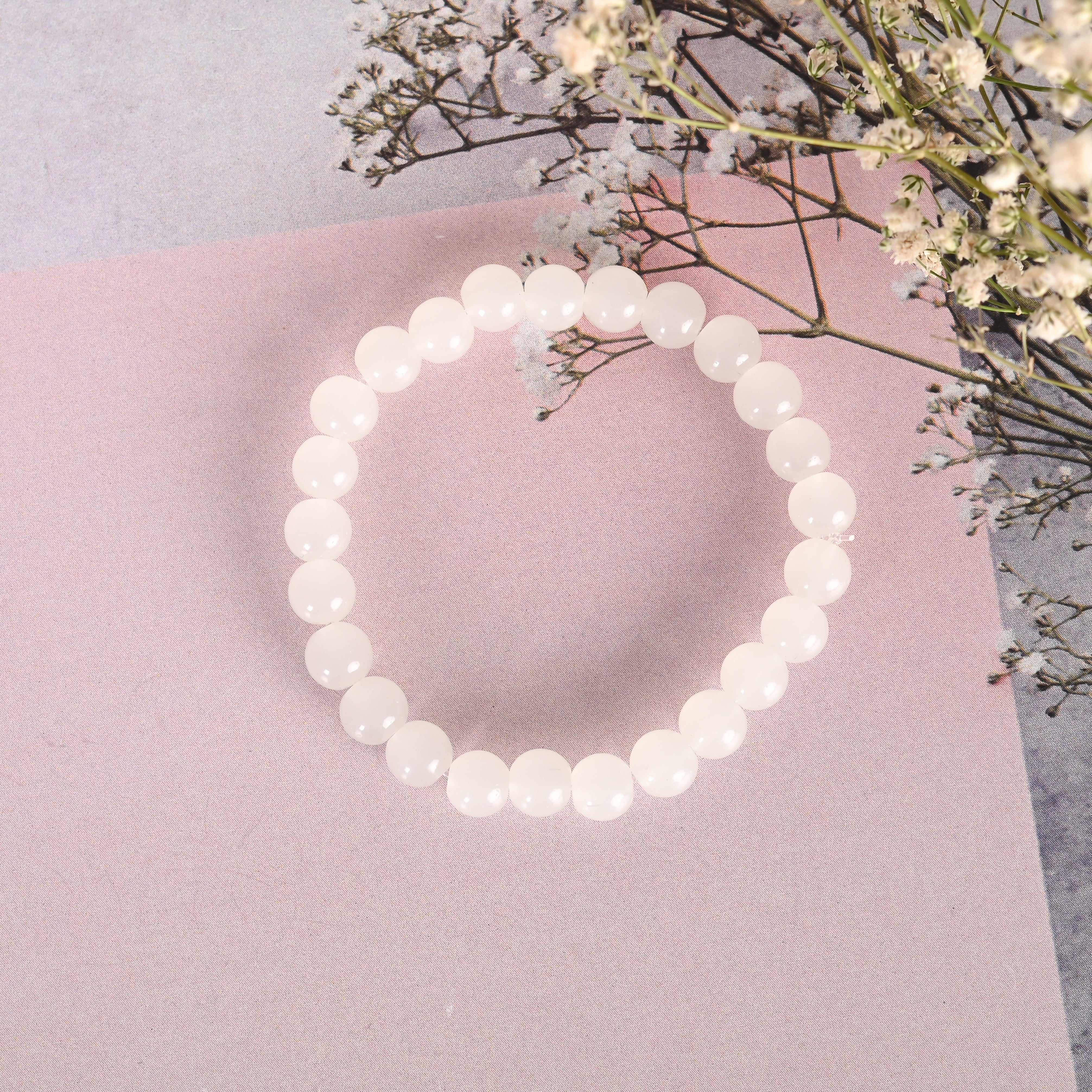 Unisex White Marbel Crystal Elasticated Bracelet