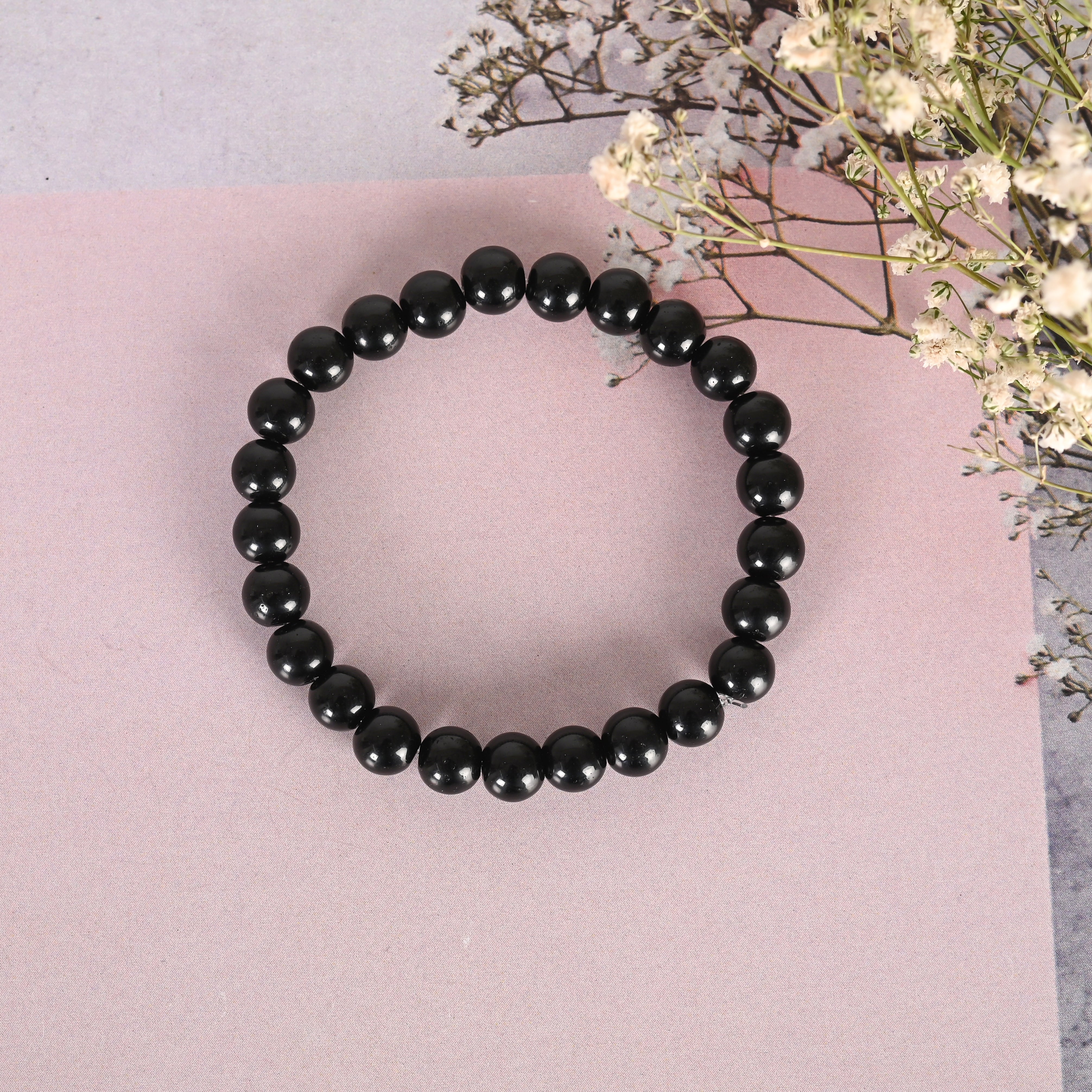 Unisex Black Marbel crystal Elasticated bracelet