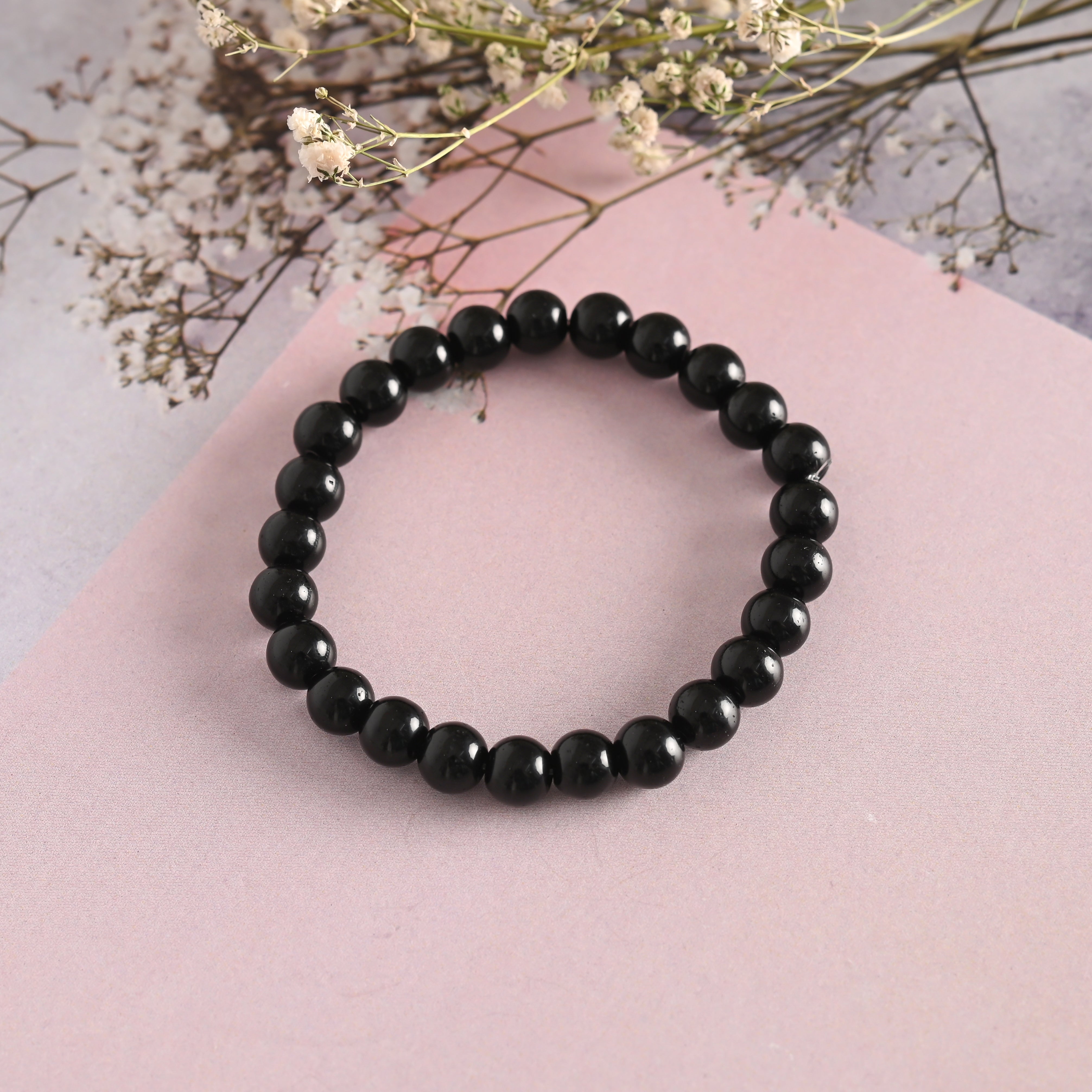 Unisex Black Marbel crystal Elasticated bracelet
