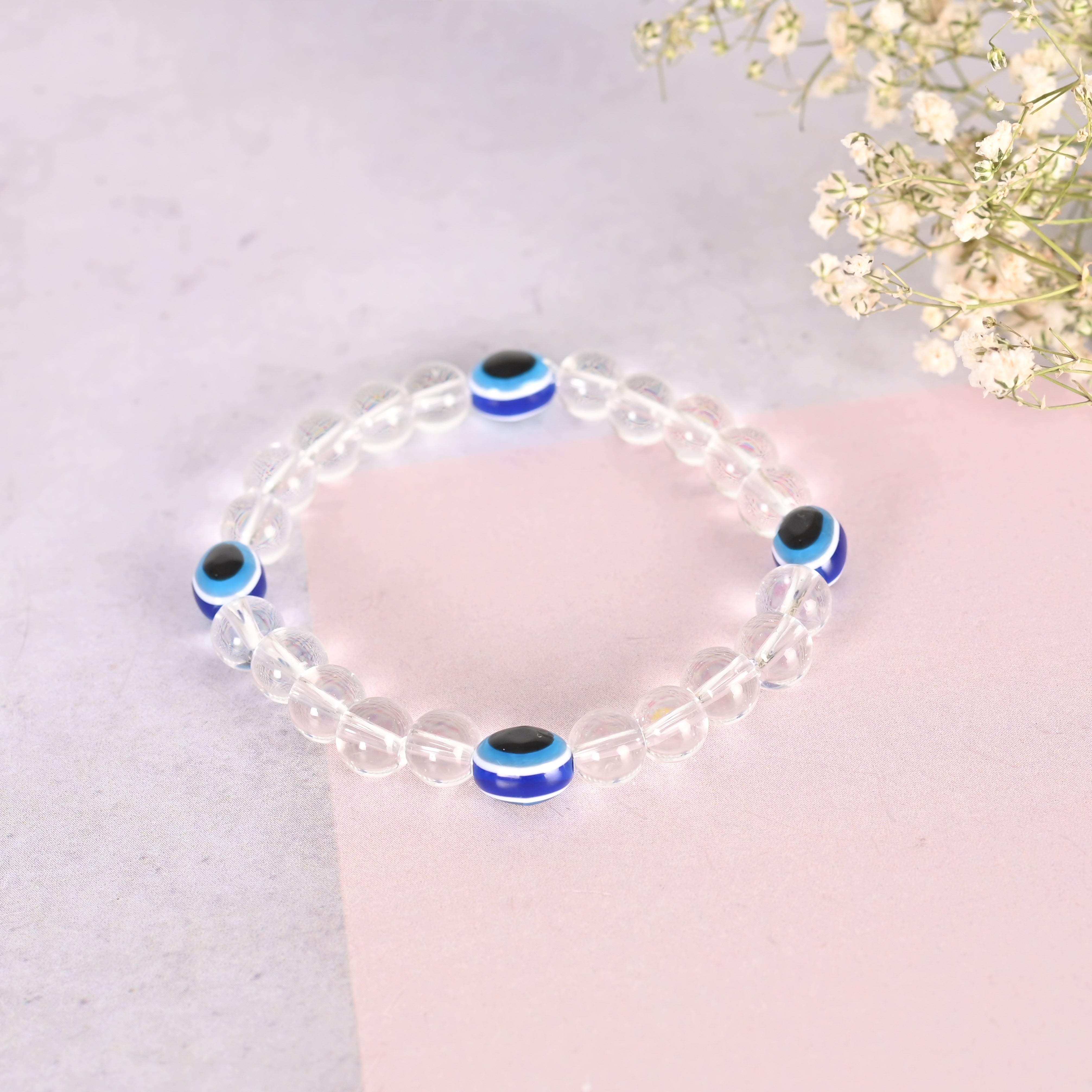 Unisex Evil EyeTransparent Beaded Elasticated Bracelet