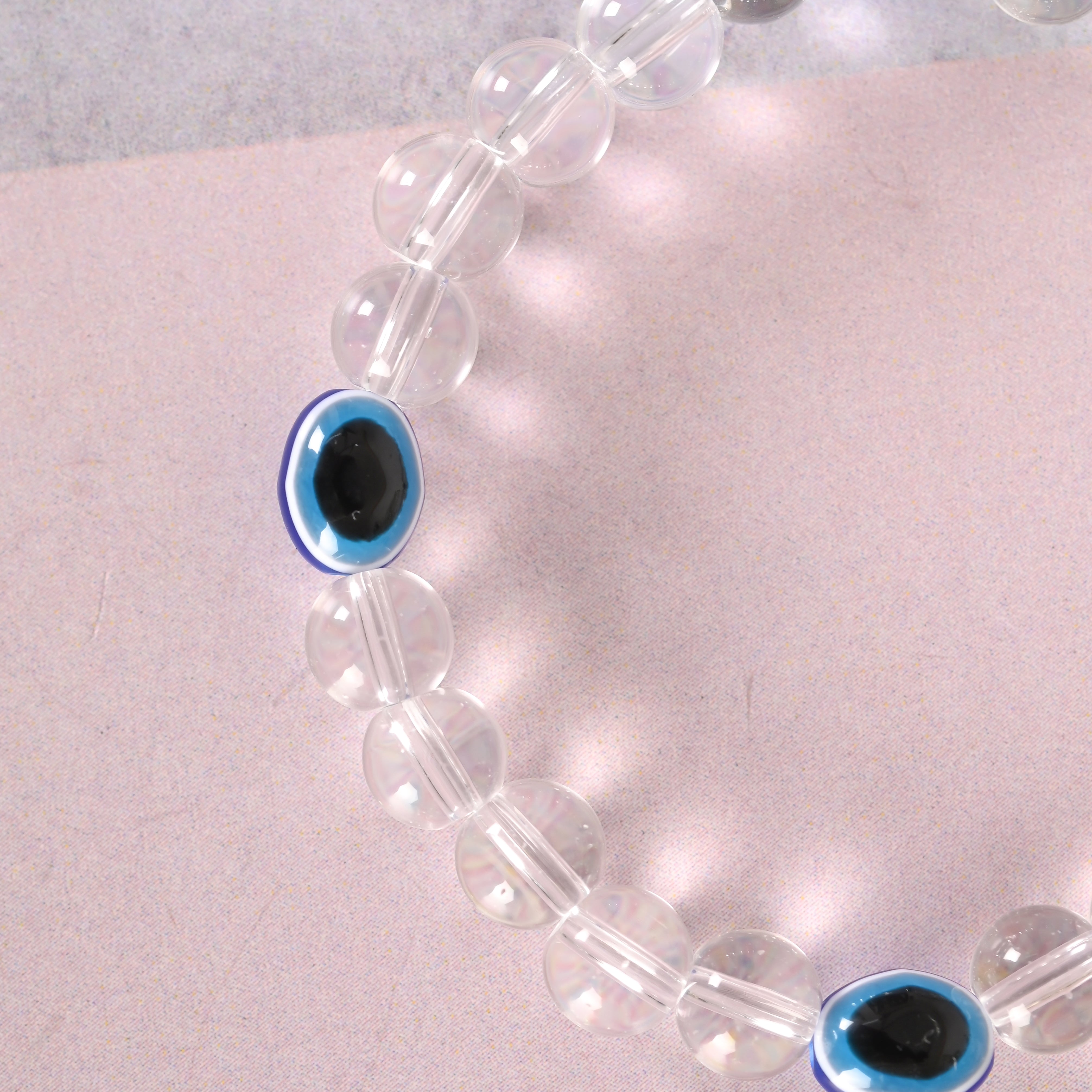 Unisex Evil EyeTransparent Beaded Elasticated Bracelet