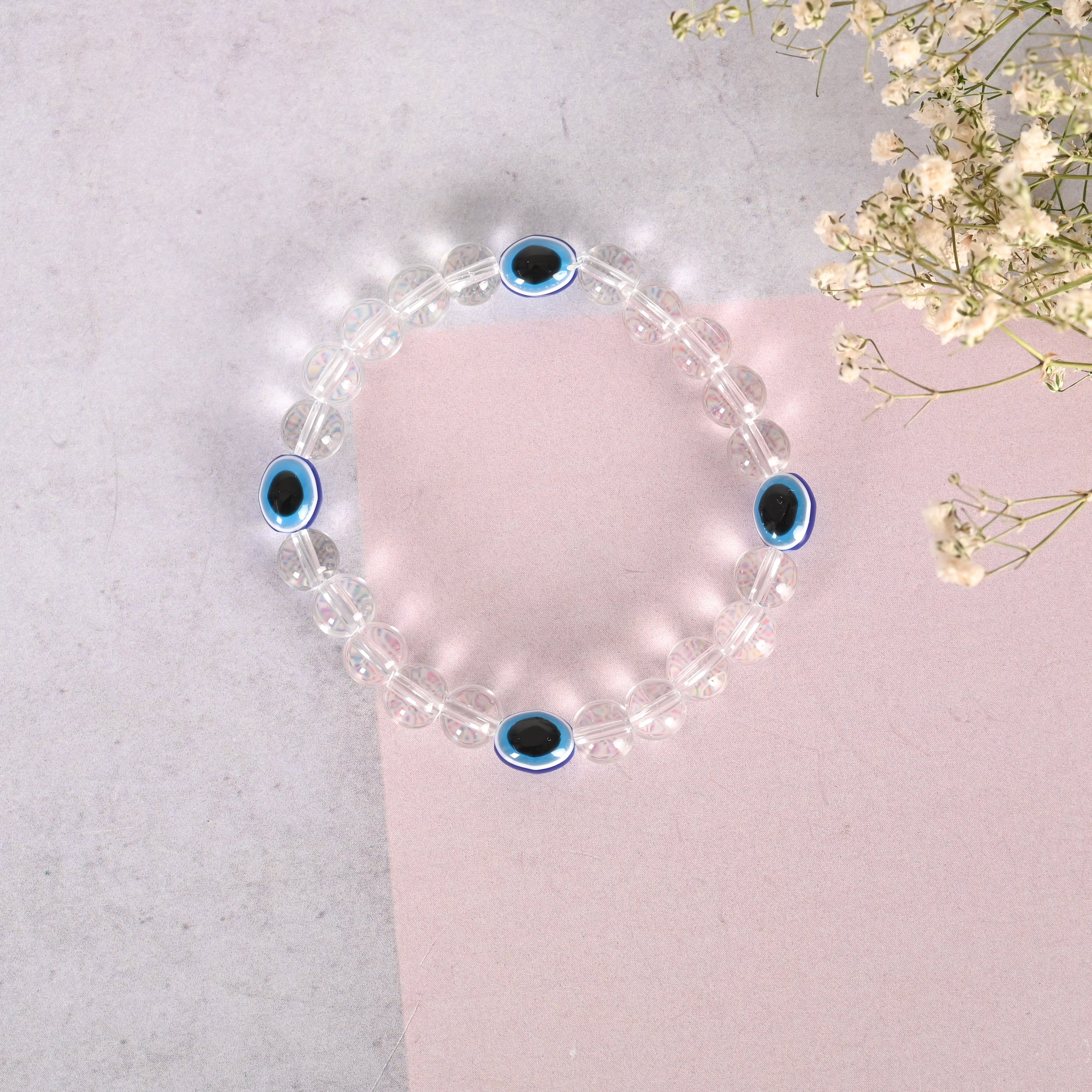 Unisex Evil EyeTransparent Beaded Elasticated Bracelet