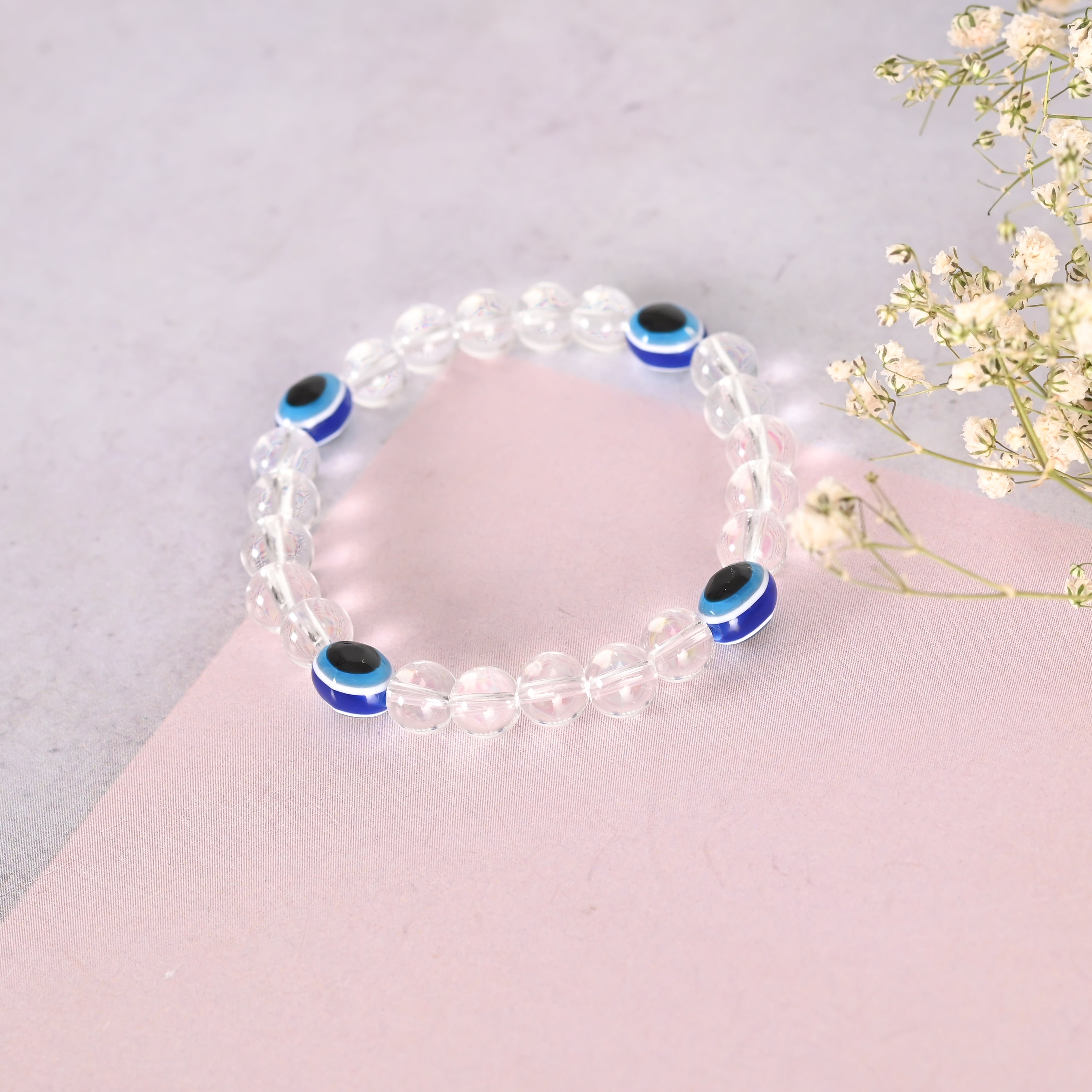 Unisex Evil EyeTransparent Beaded Elasticated Bracelet