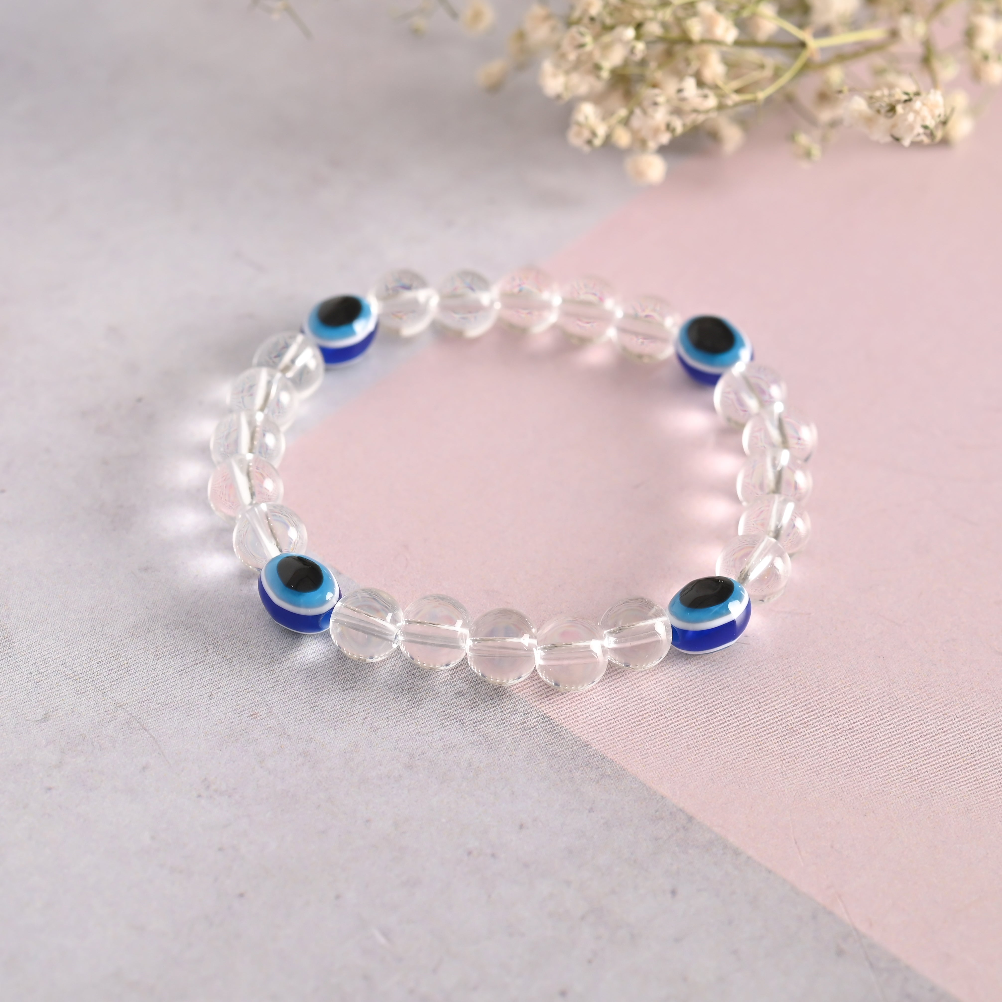 Unisex Evil EyeTransparent Beaded Elasticated Bracelet