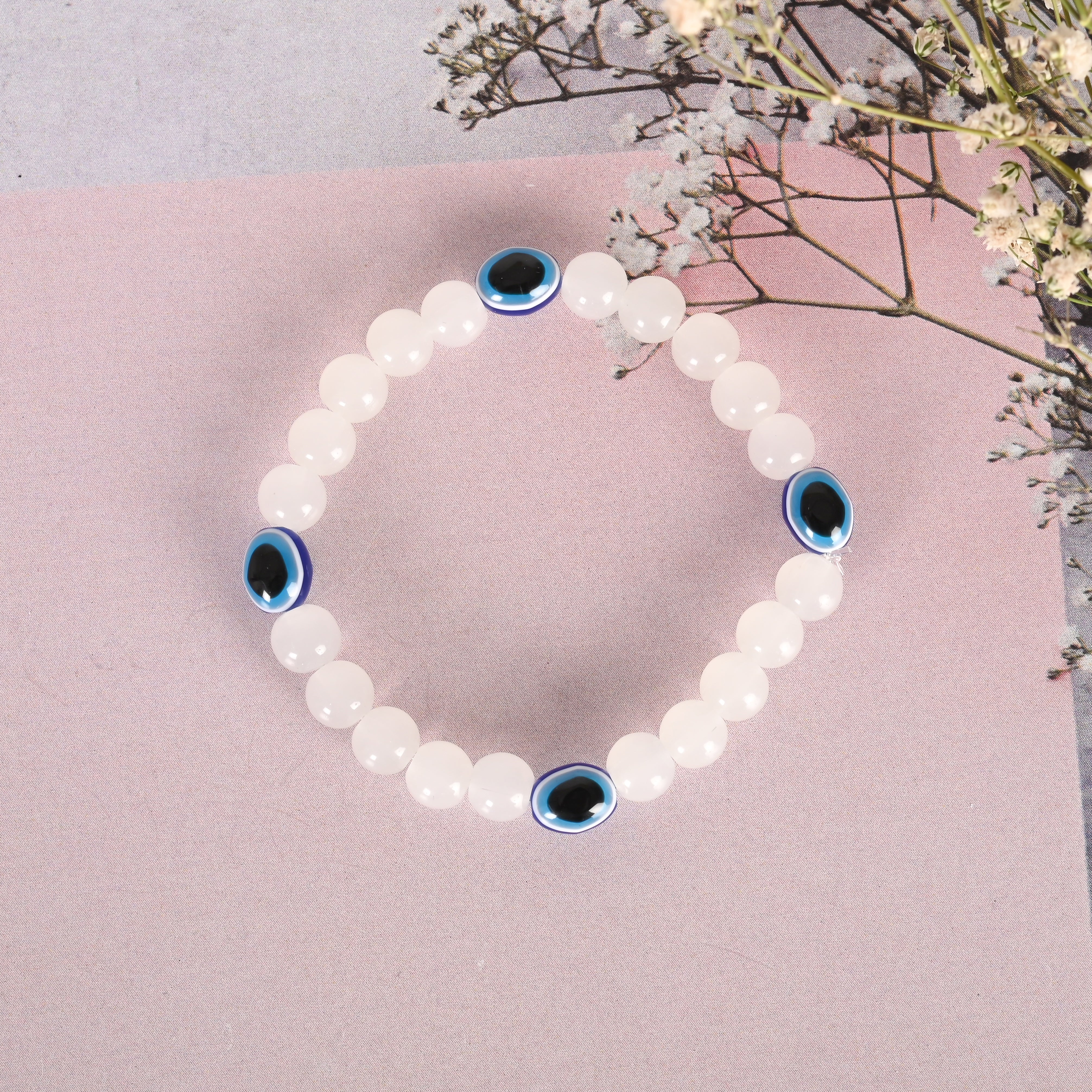 Unisex White Marbel Crystal Elasticated Bracelet