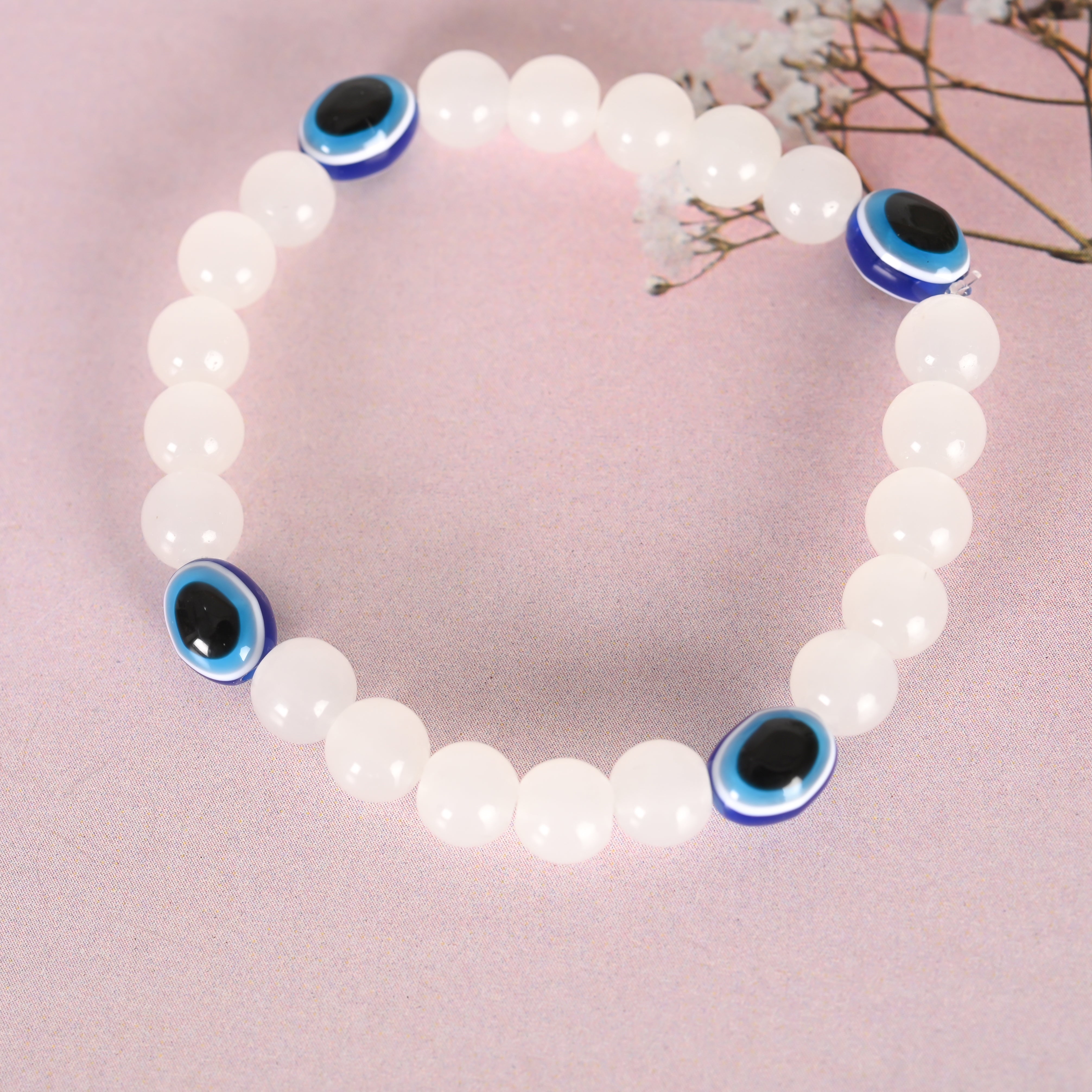 Unisex White Marbel Crystal Elasticated Bracelet