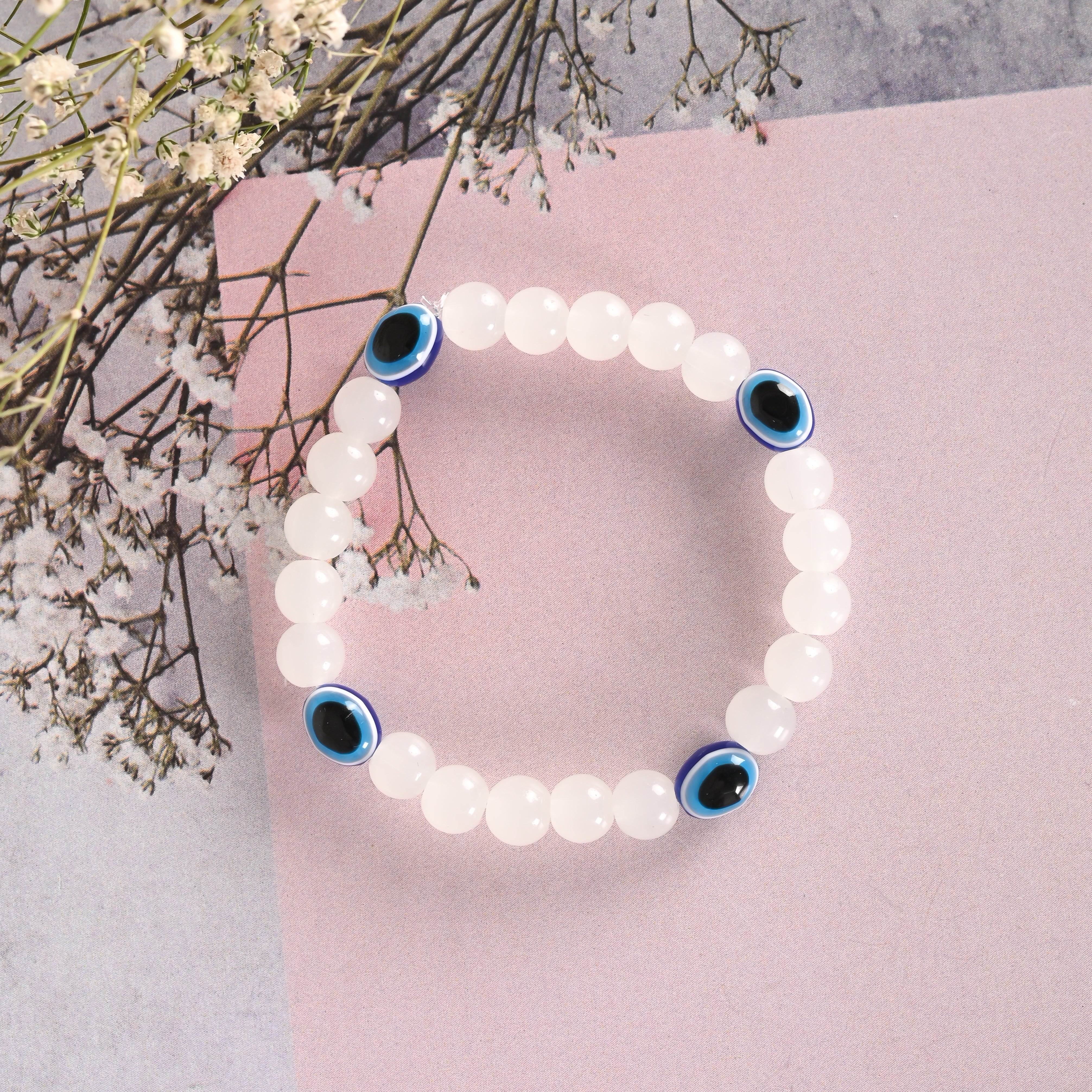 Unisex White Marbel Crystal Elasticated Bracelet