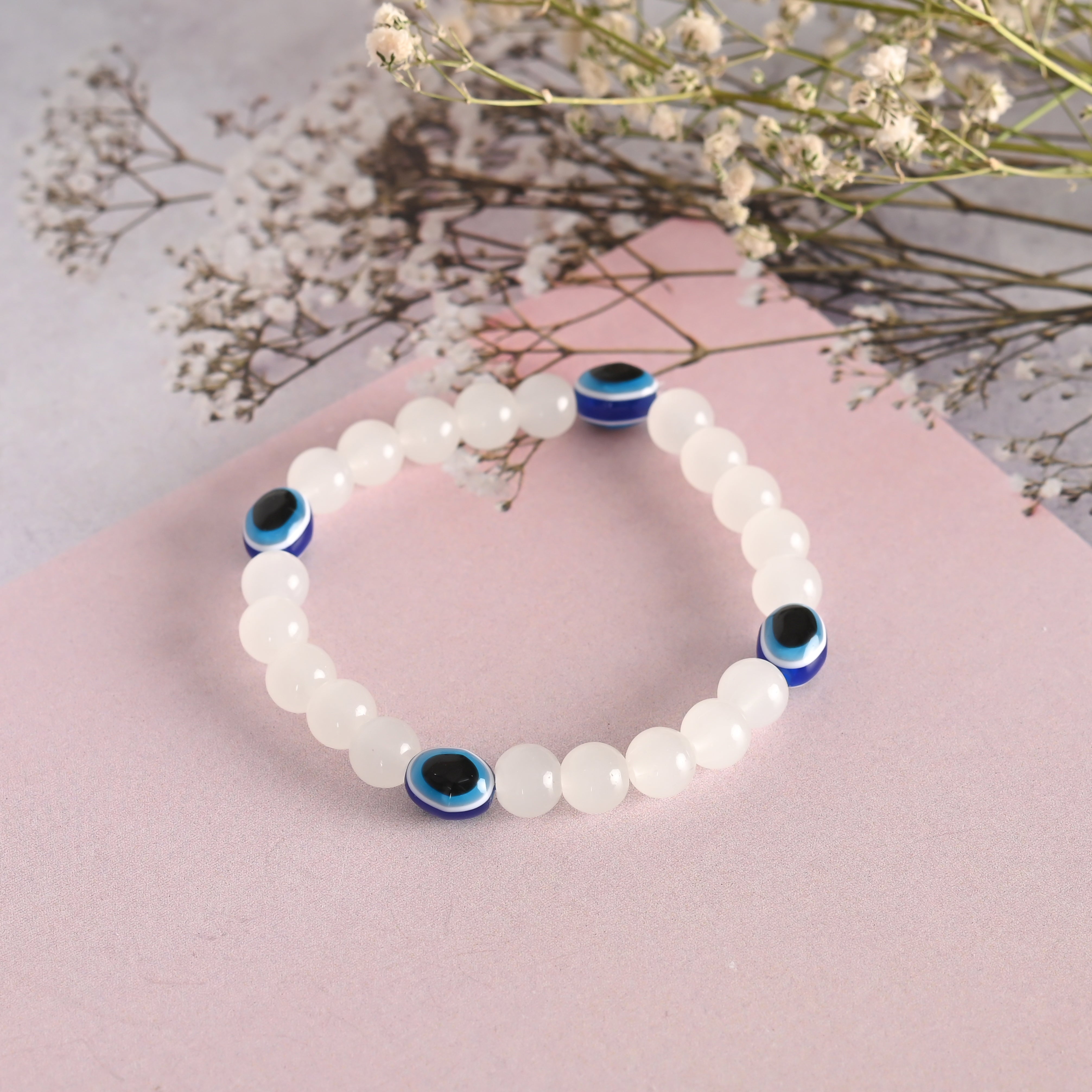 Unisex White Marbel Crystal Elasticated Bracelet