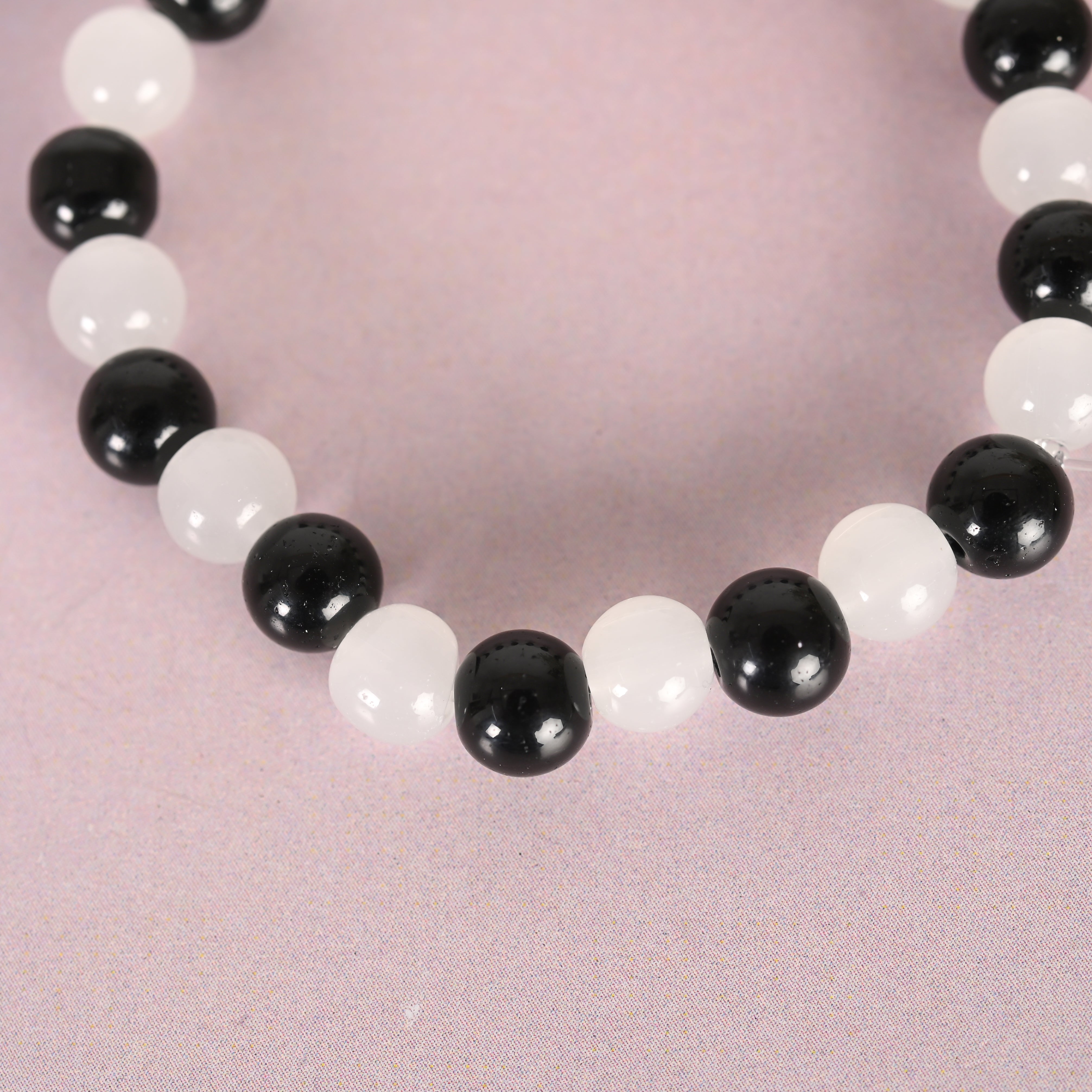 Unisex White Marble Crystal Beaded Elasticated Bracelet
