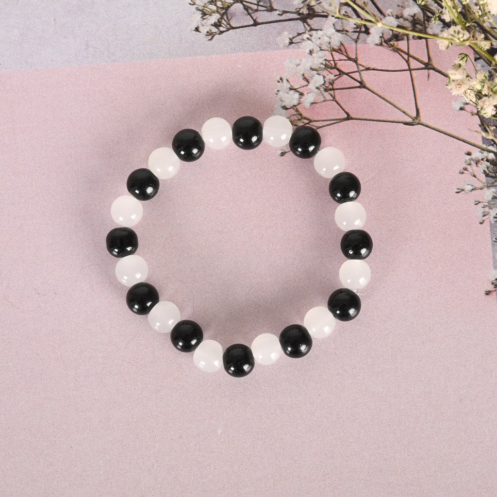 Unisex White Marble Crystal Beaded Elasticated Bracelet