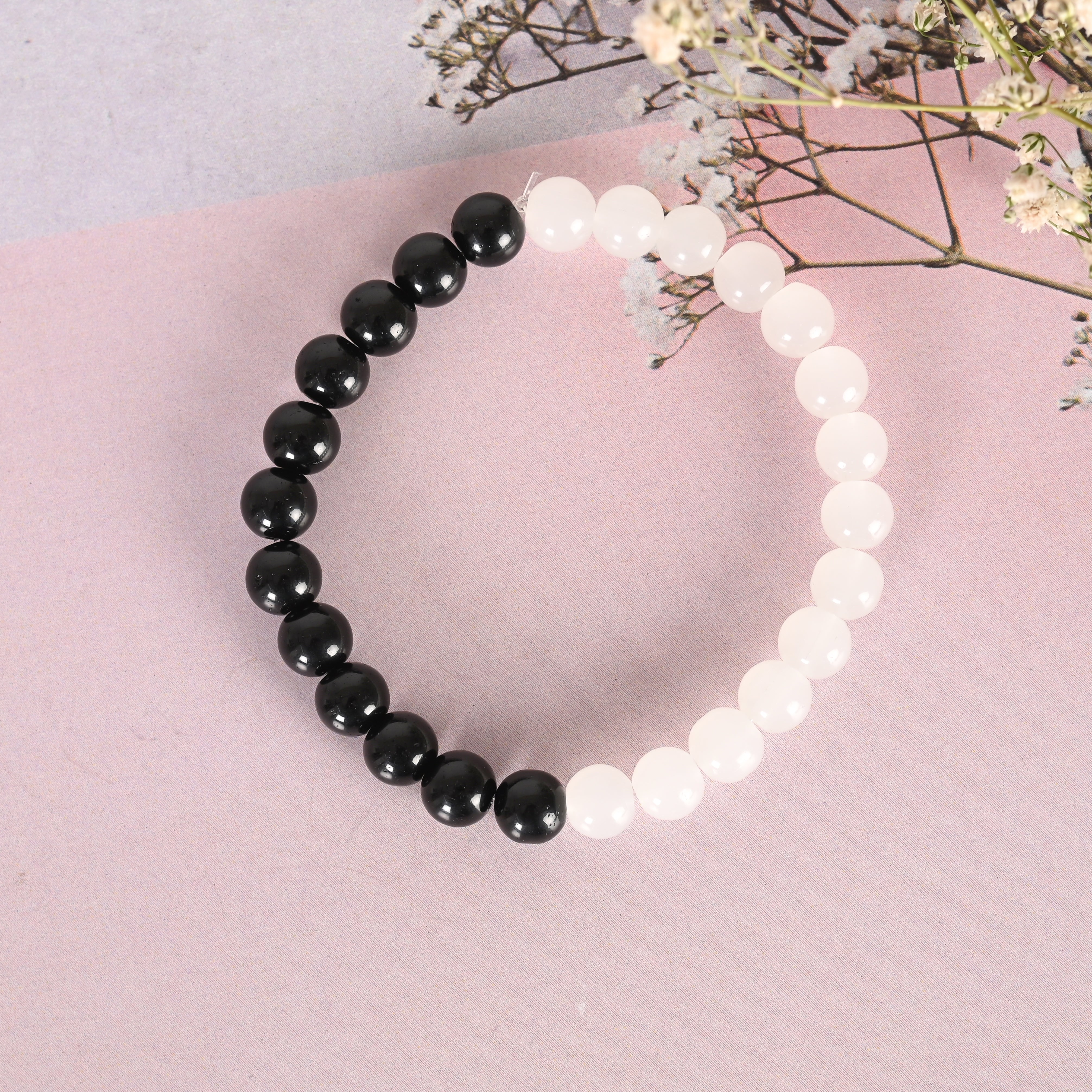 Unisex Black & White Marbel crystal Elasticated Bracelet