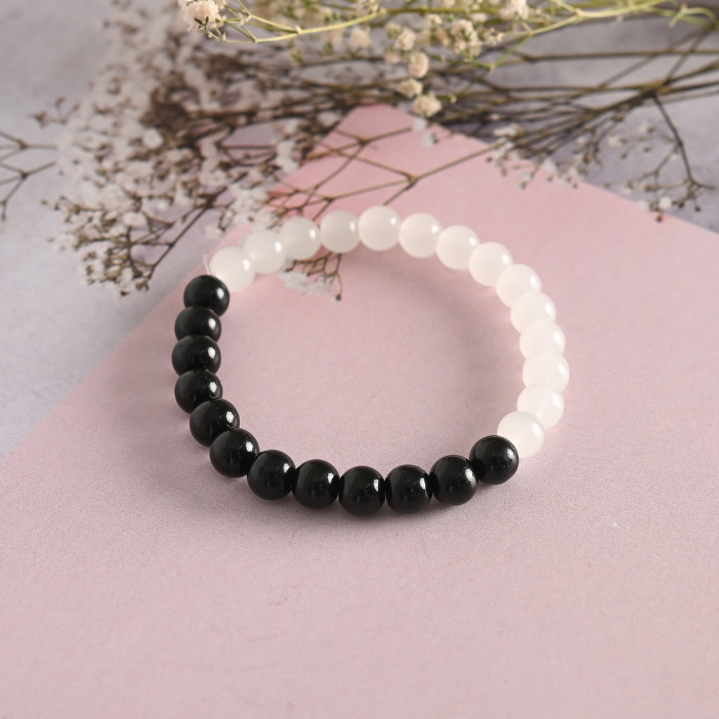 Unisex Black & White Marbel crystal Elasticated Bracelet