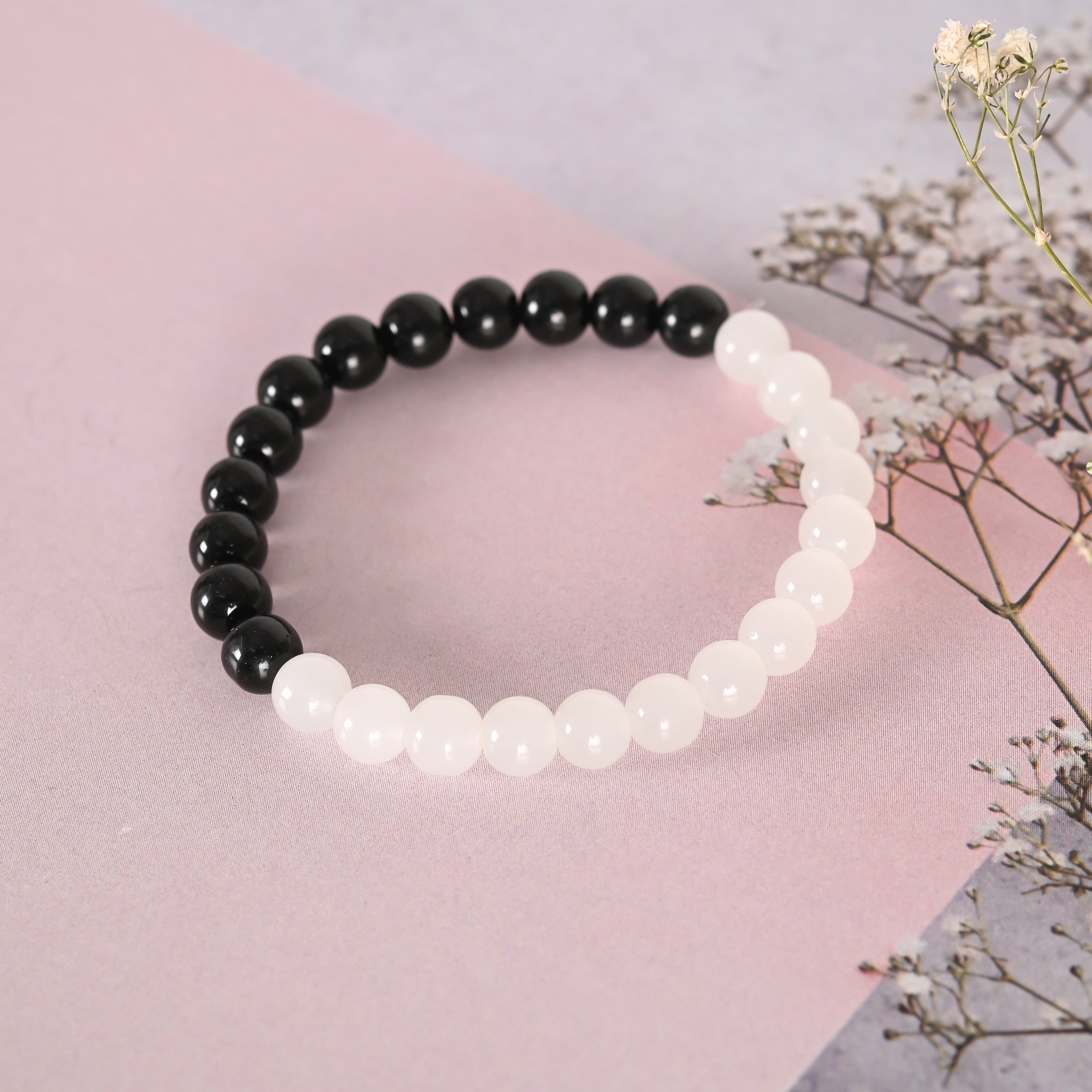 Unisex Black & White Marbel crystal Elasticated Bracelet
