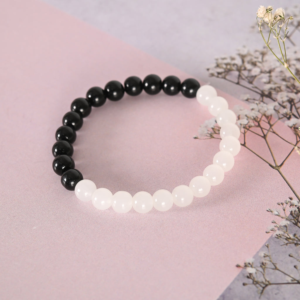 Unisex Black & White Marbel crystal Elasticated Bracelet