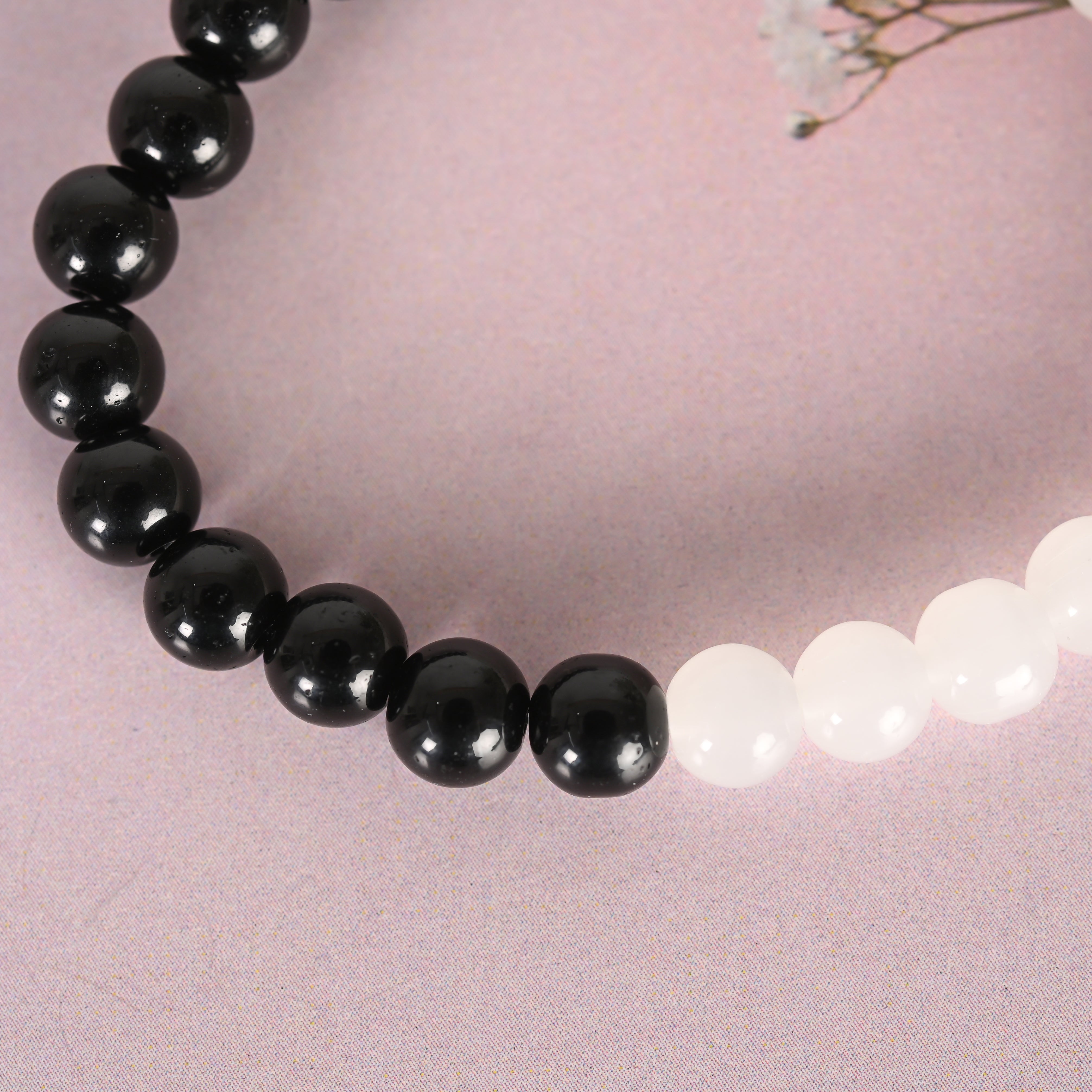 Unisex Black & White Marbel crystal Elasticated Bracelet - NVR