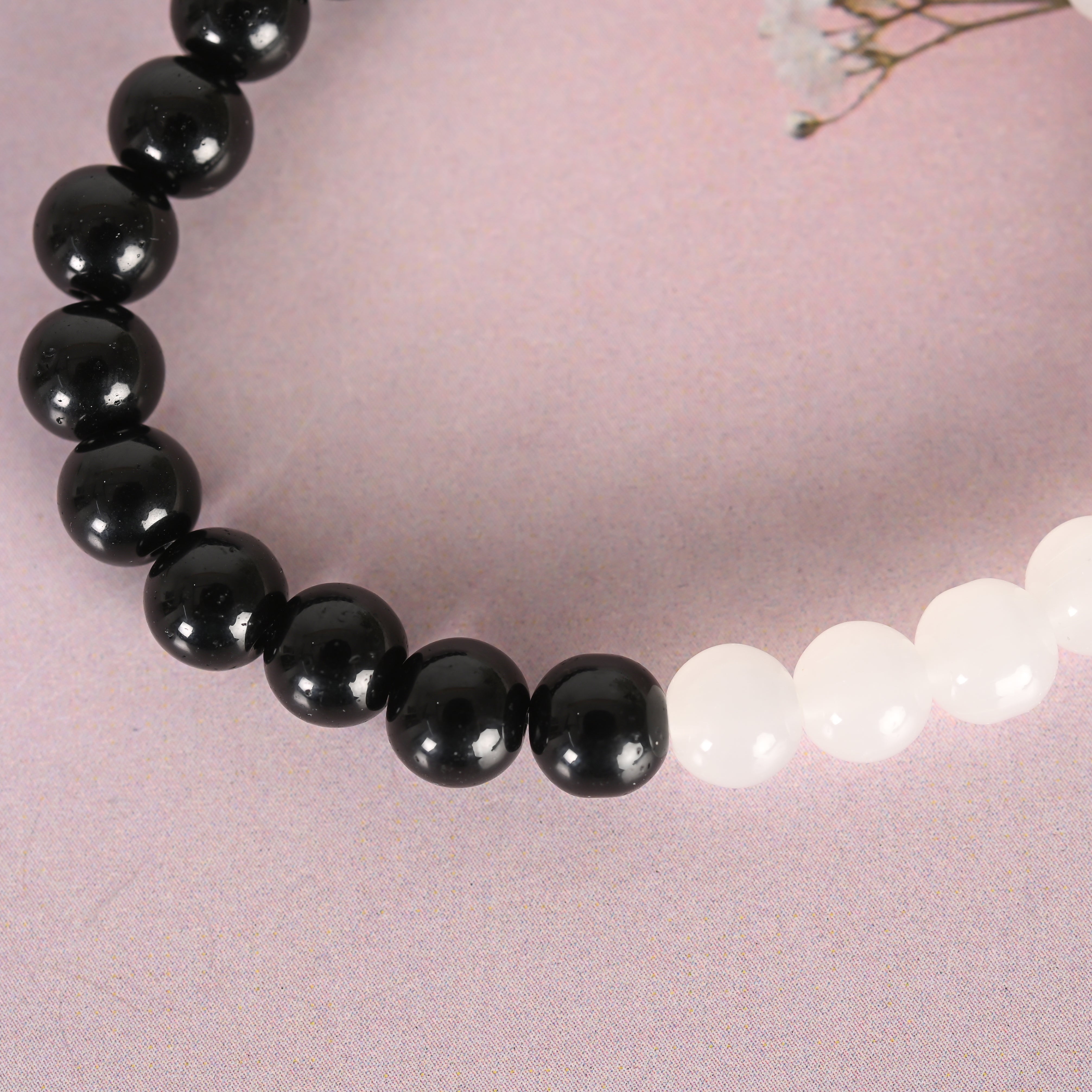 Unisex Black & White Marbel crystal Elasticated Bracelet