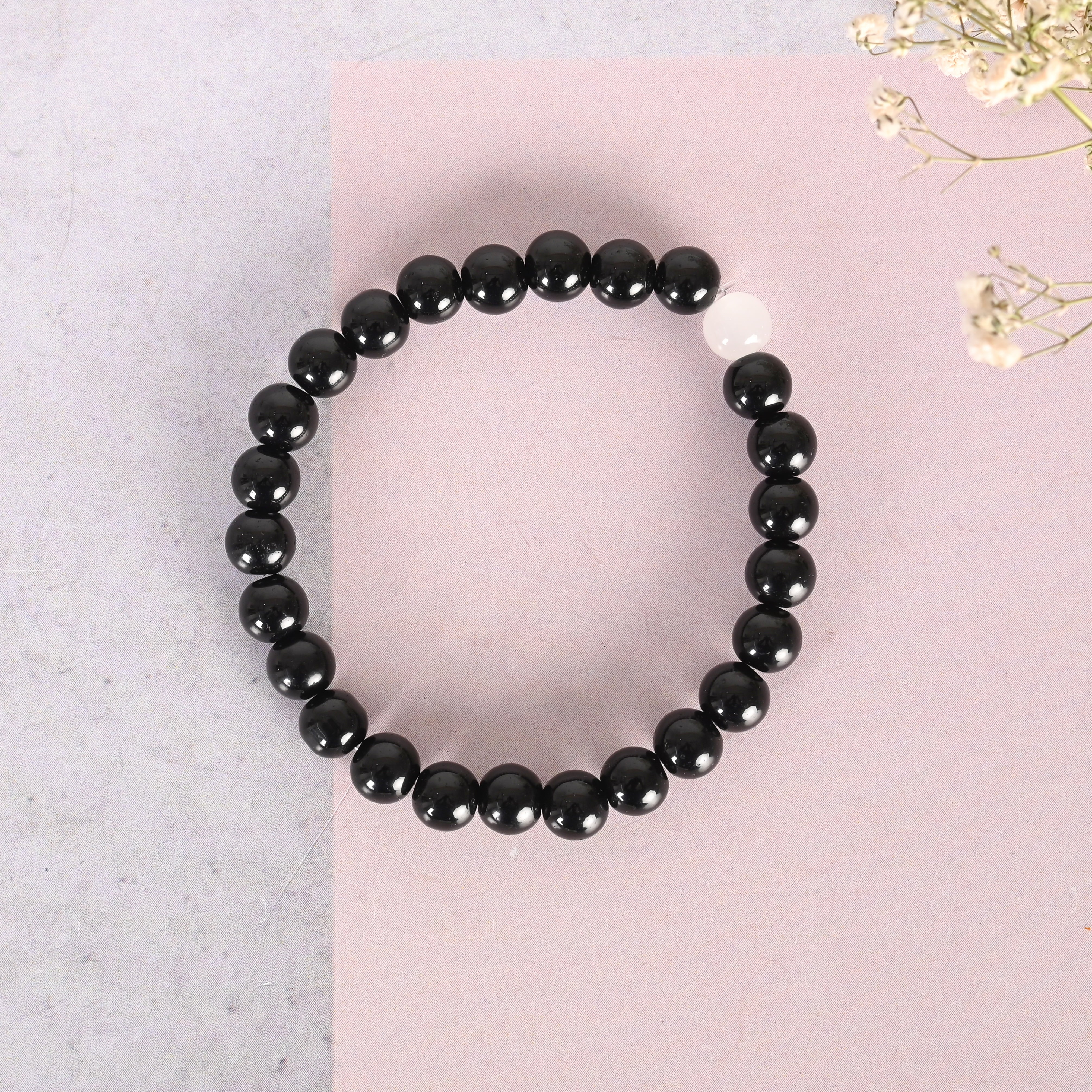 Unisex Black Marble Crystal Beaded Elasticated Bracelet