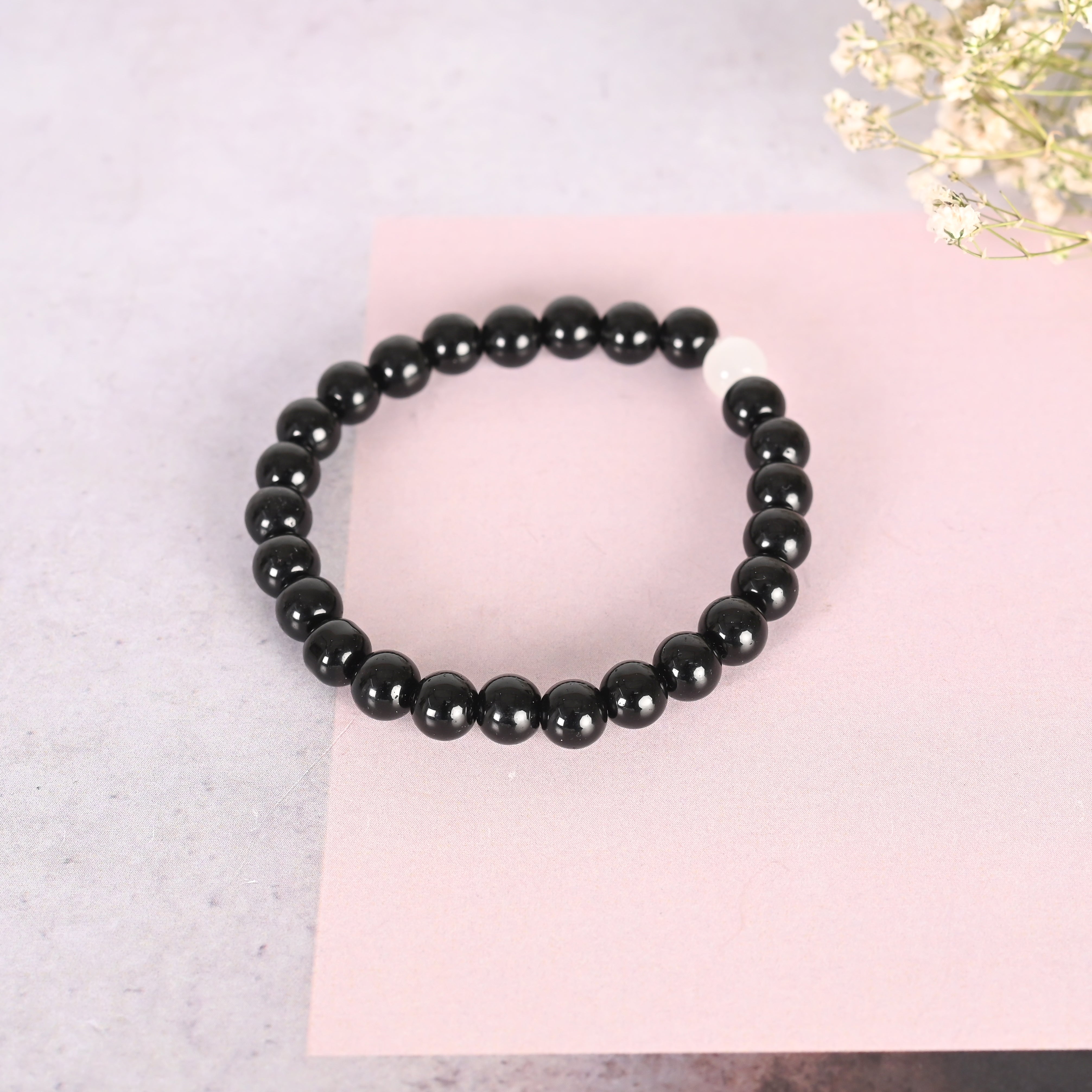 Unisex Black Marble Crystal Beaded Elasticated Bracelet