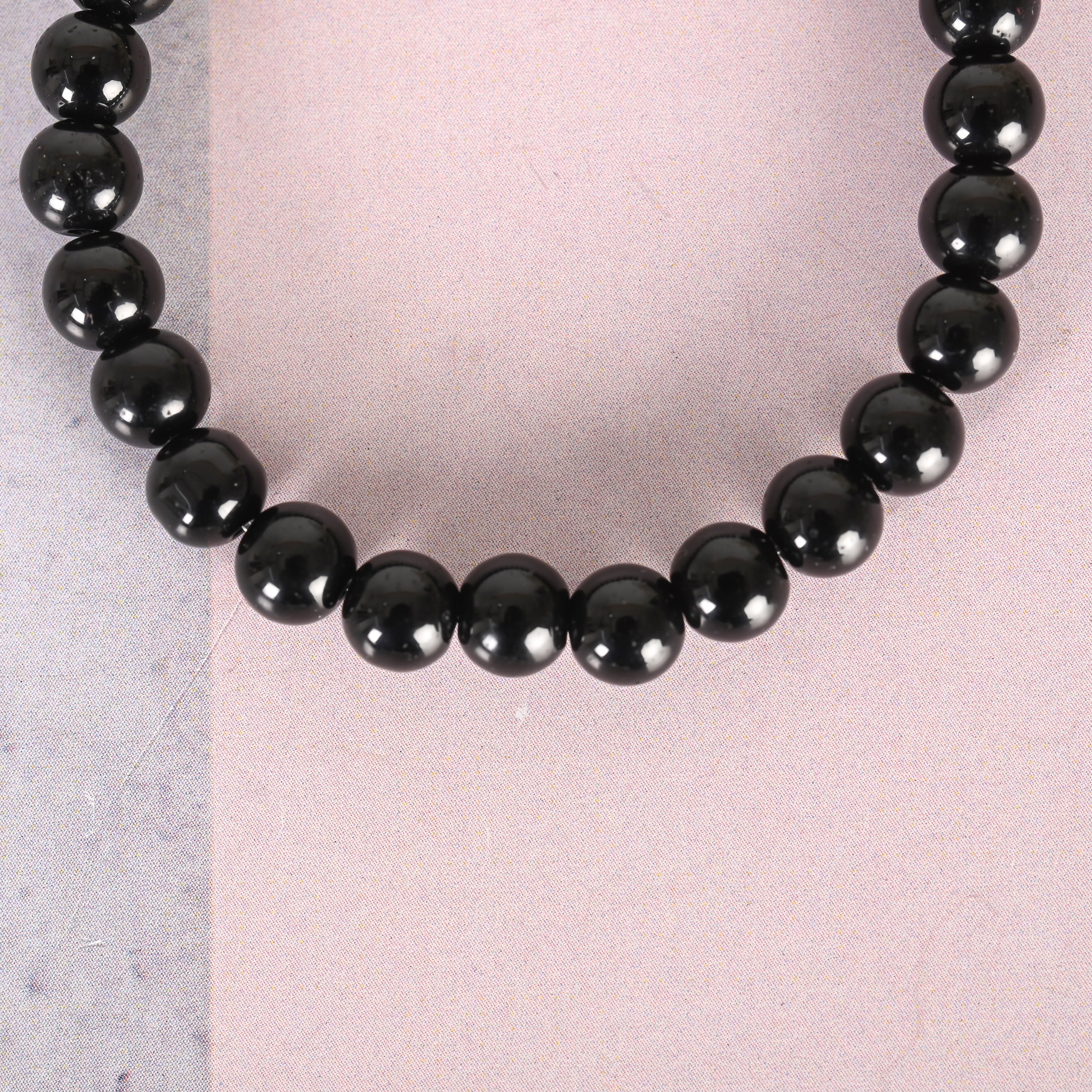 Unisex Black Marble Crystal Beaded Elasticated Bracelet