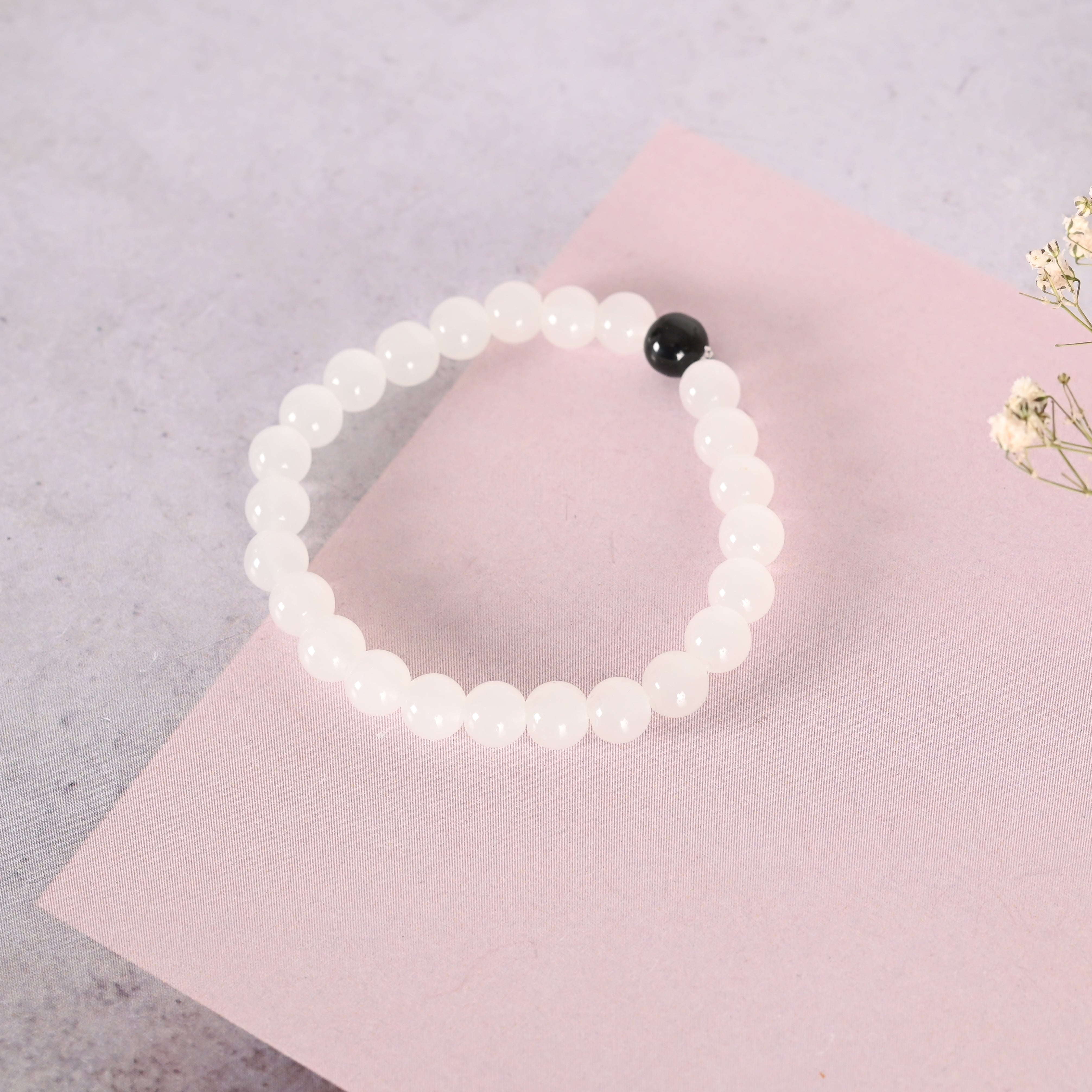 Unisex White Marbel Crystal Elasticated Bracelet
