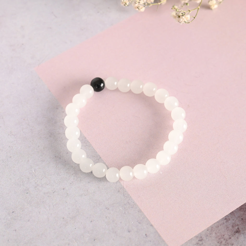 Unisex White Marbel Crystal Elasticated Bracelet