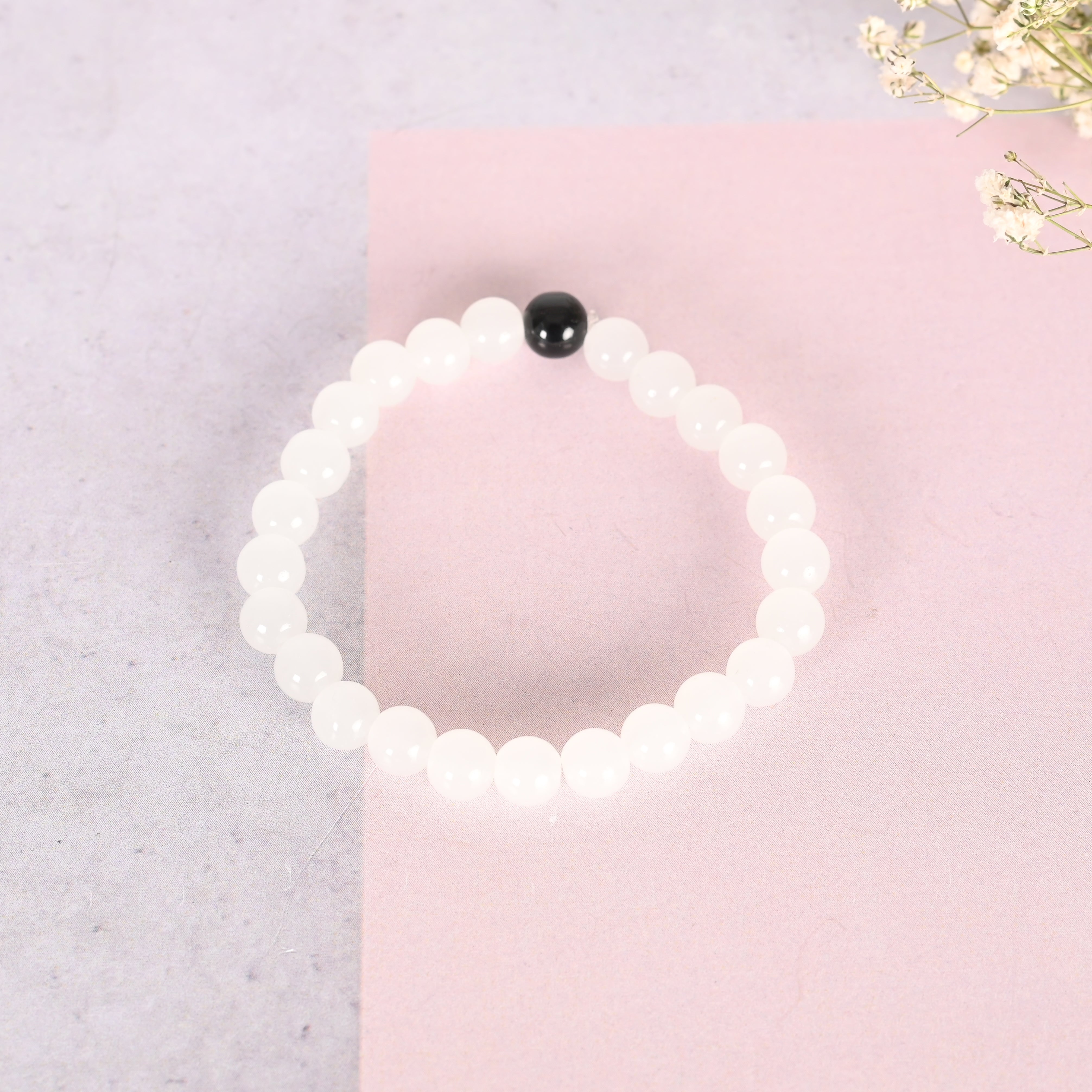 Unisex White Marbel Crystal Elasticated Bracelet
