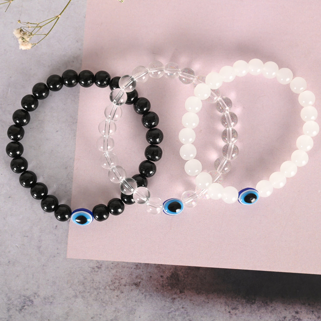 Unisex Transparent & White & Black Marbel Crystal Elasticated Bracelet
