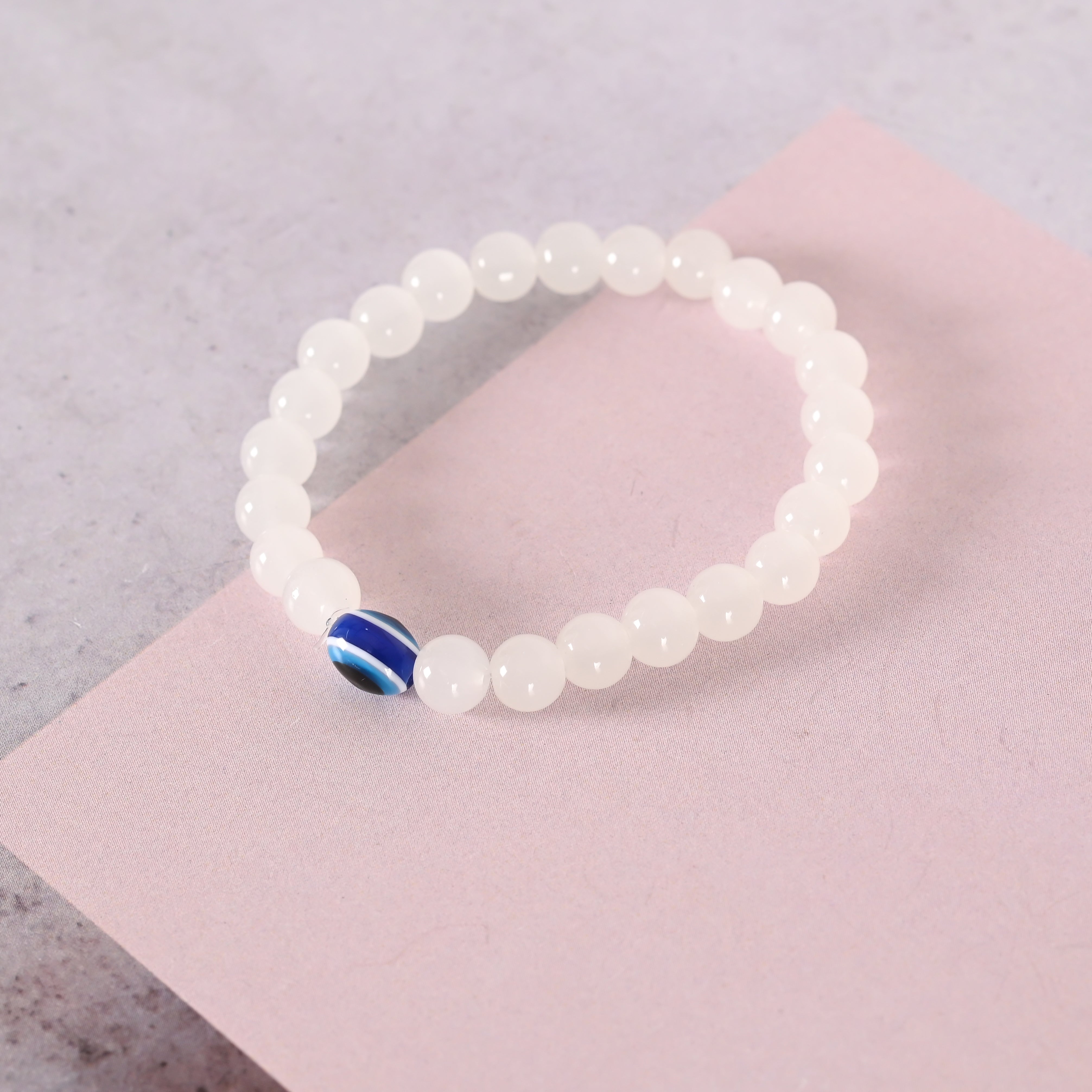 Unisex Transparent & White & Black Marbel Crystal Elasticated Bracelet
