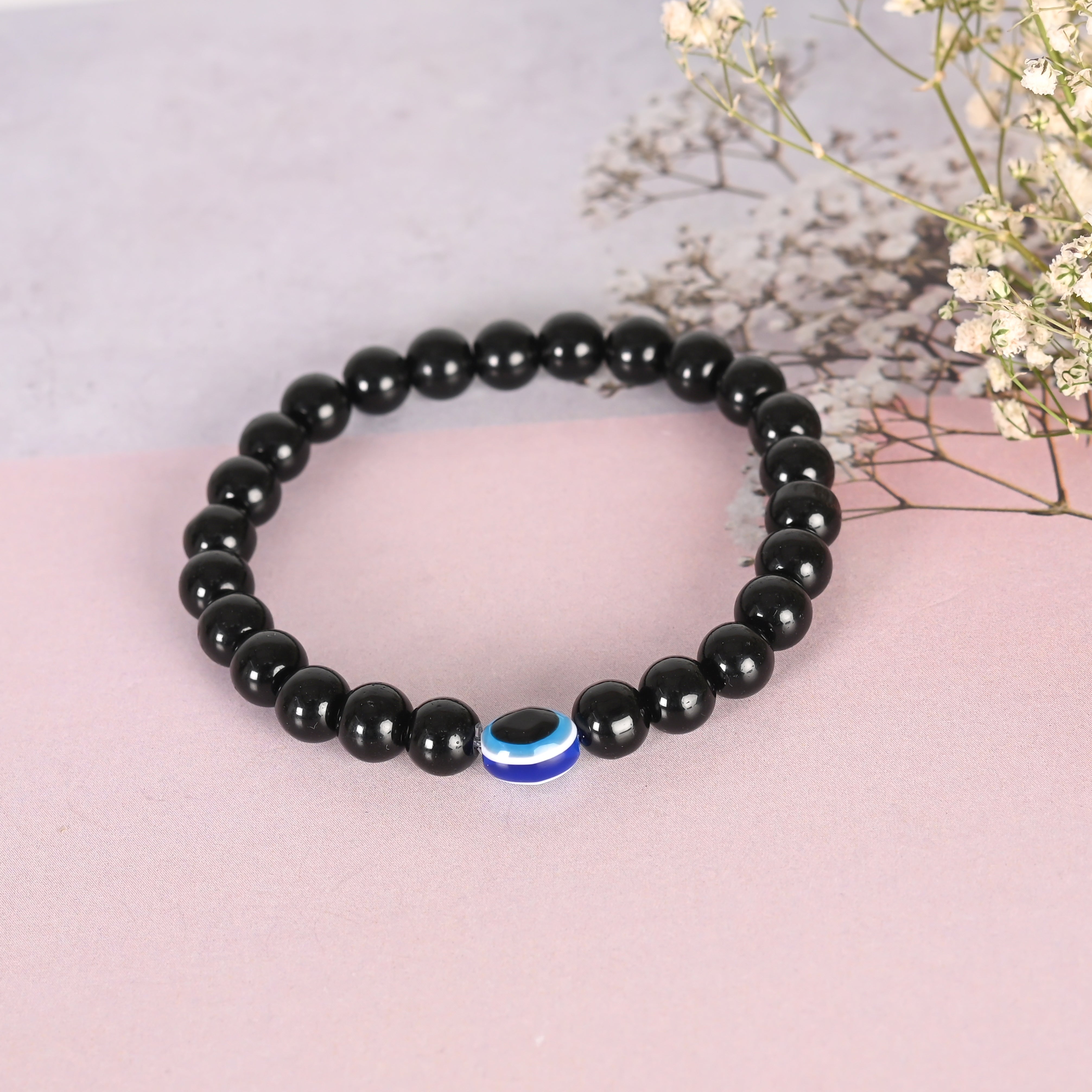 Unisex Transparent & White & Black Marbel Crystal Elasticated Bracelet