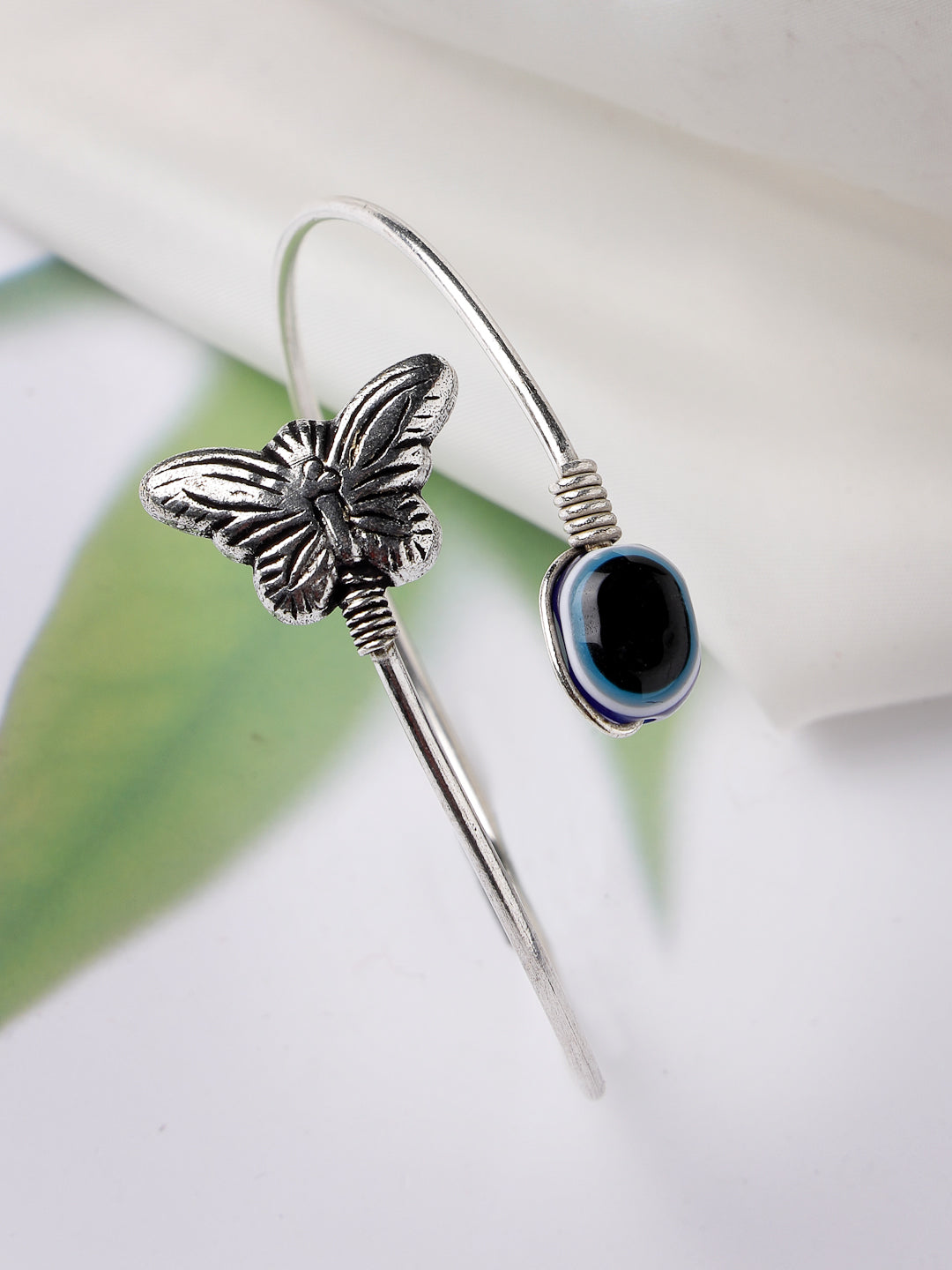 Women's Oxidised Rhodium-Plated Evil Eye Kada Bracelet