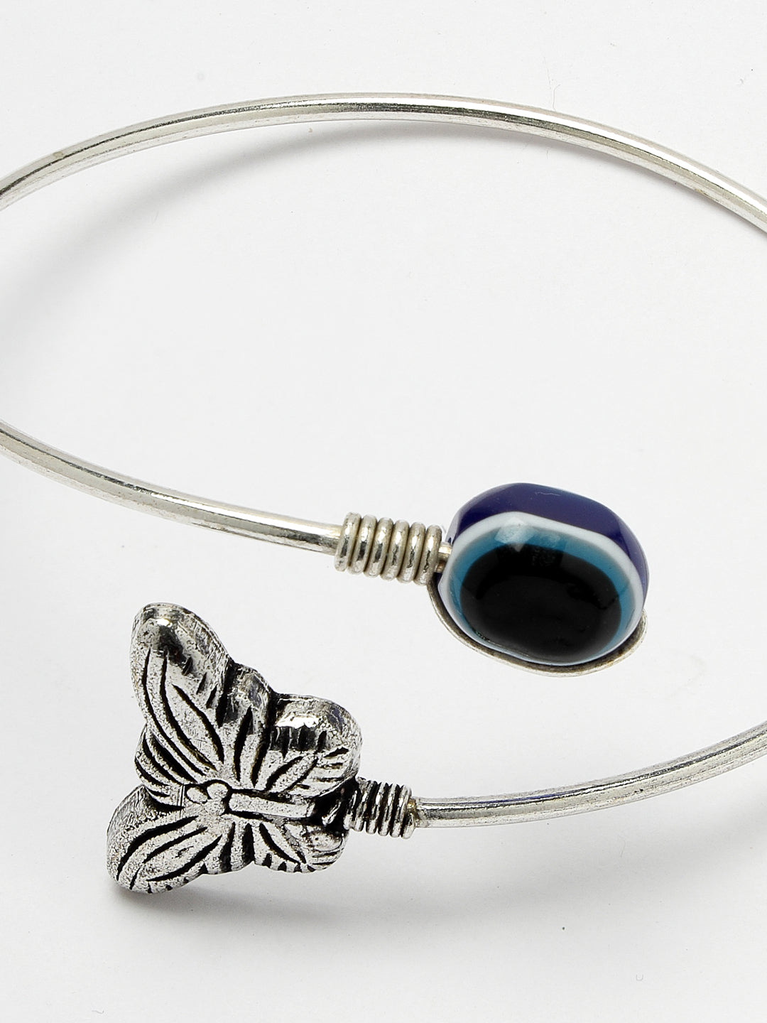 Women's Oxidised Rhodium-Plated Evil Eye Kada Bracelet