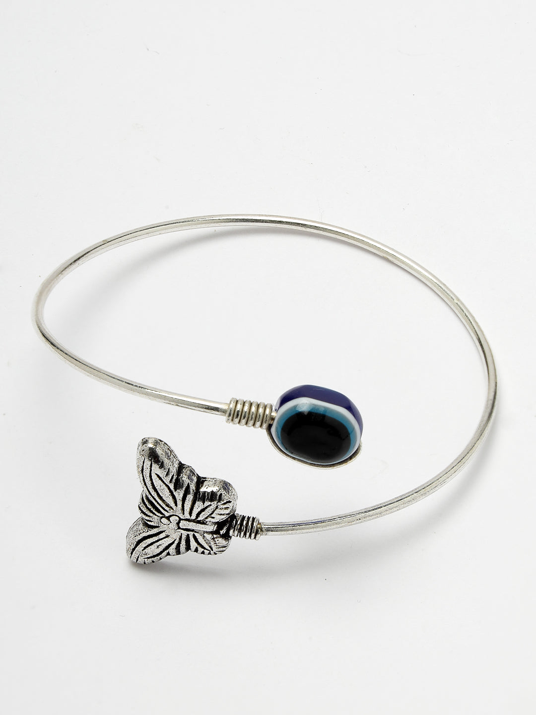 Women's Oxidised Rhodium-Plated Evil Eye Kada Bracelet