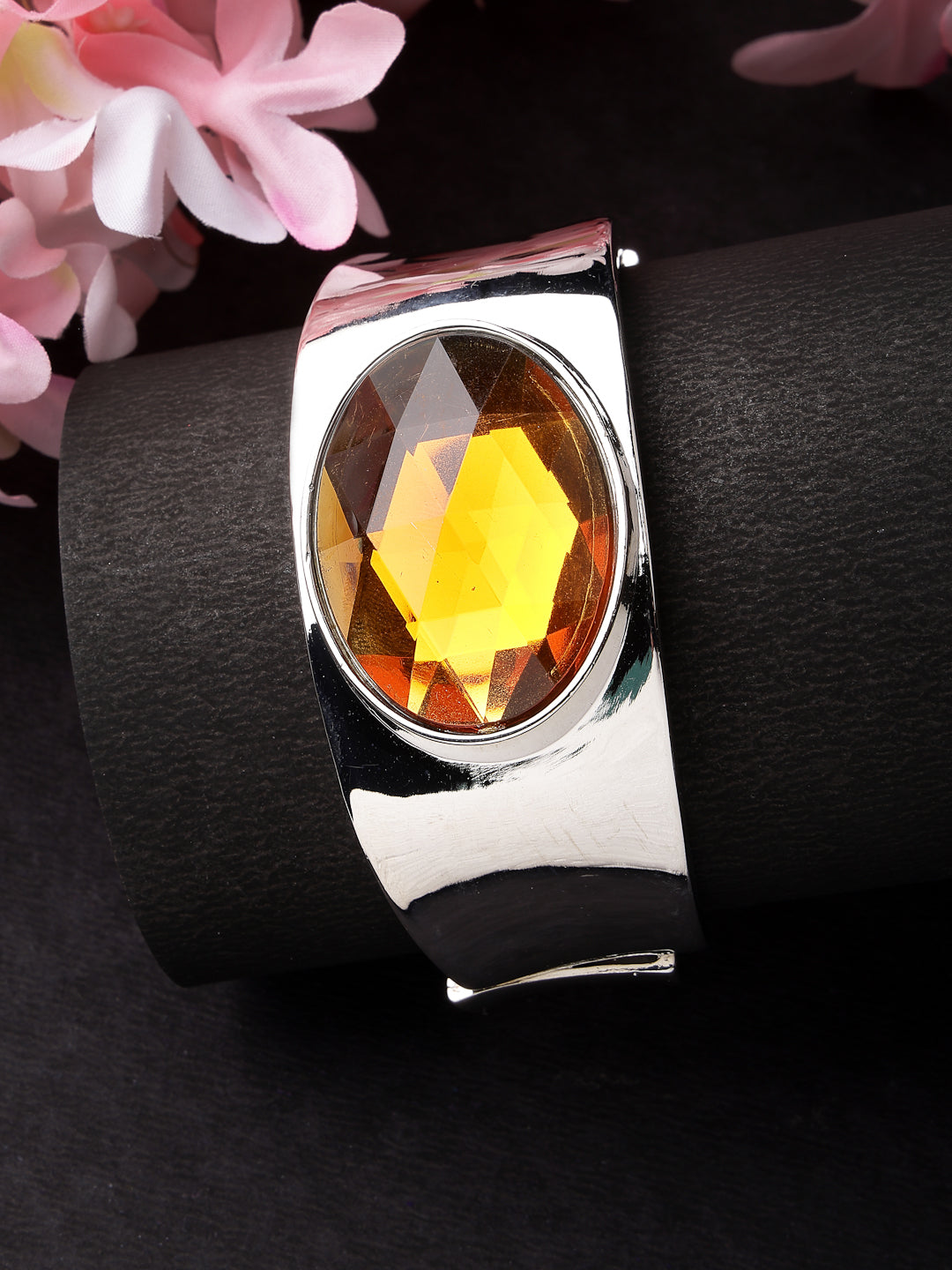 Women's Silver-Toned Topaz Rhodium-Plated Kada Bracelet