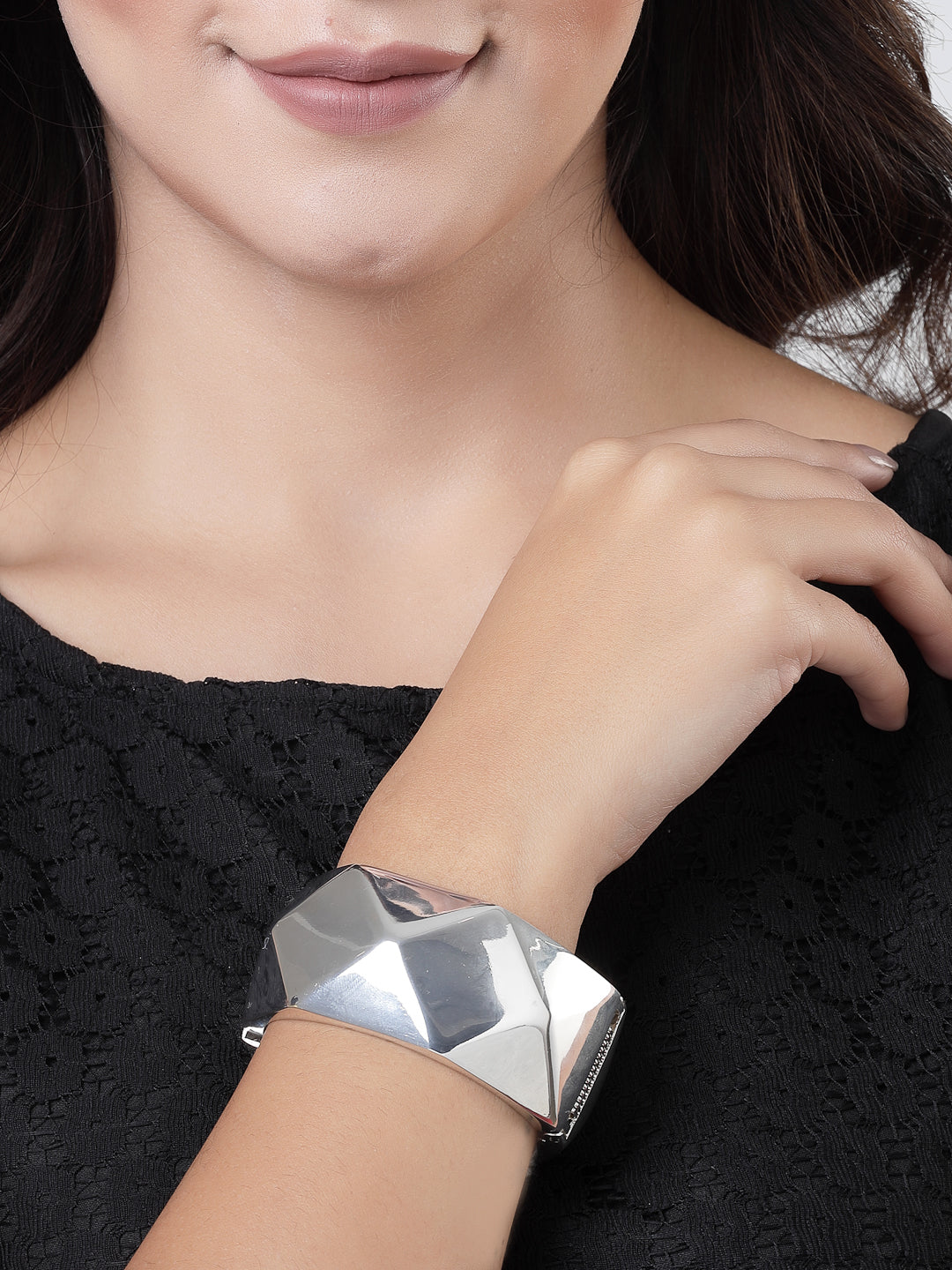 Women's Rhodium-Plated Kada Bracelet