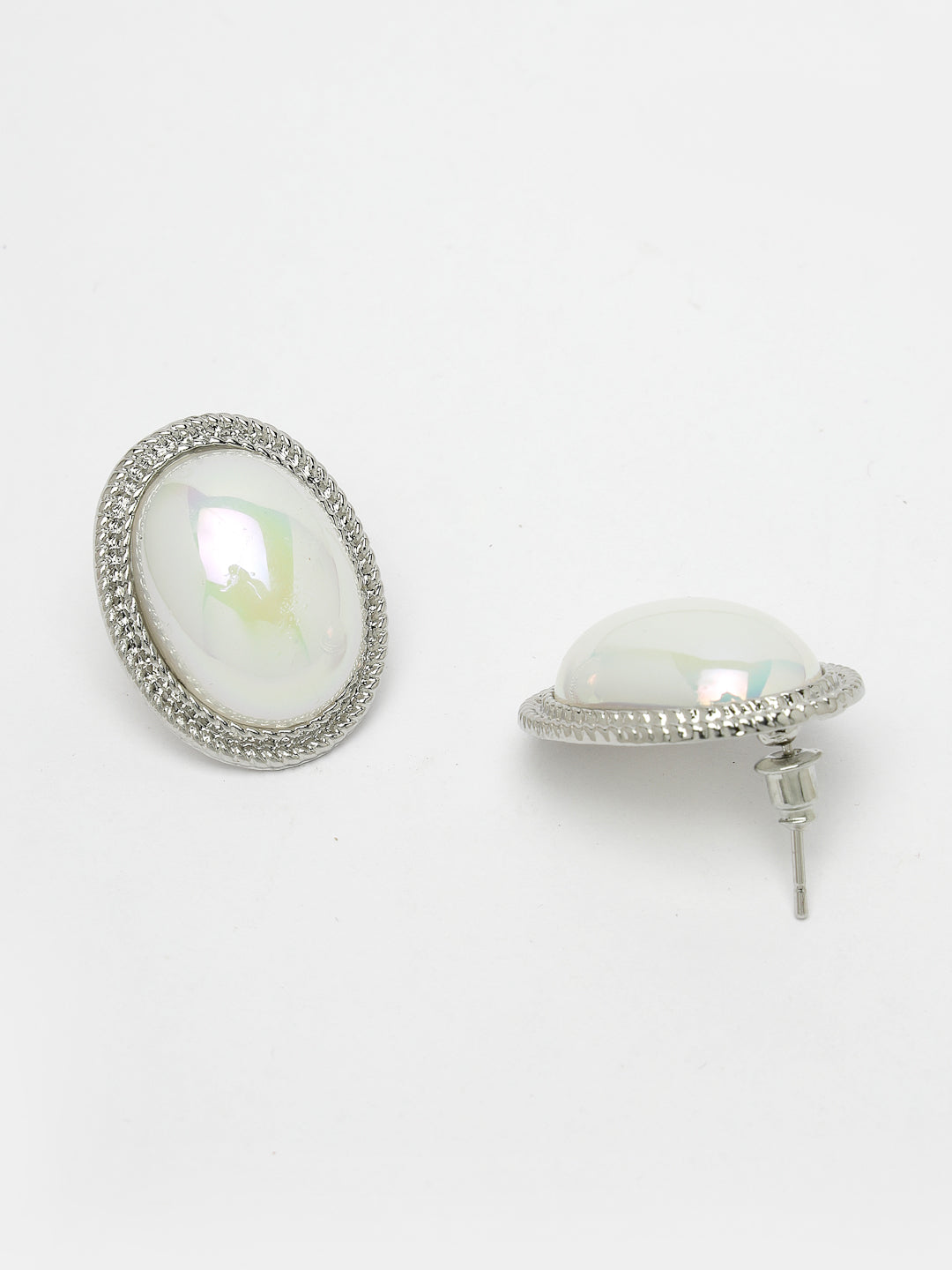 Women's Silver Plated Oval Stud earrings