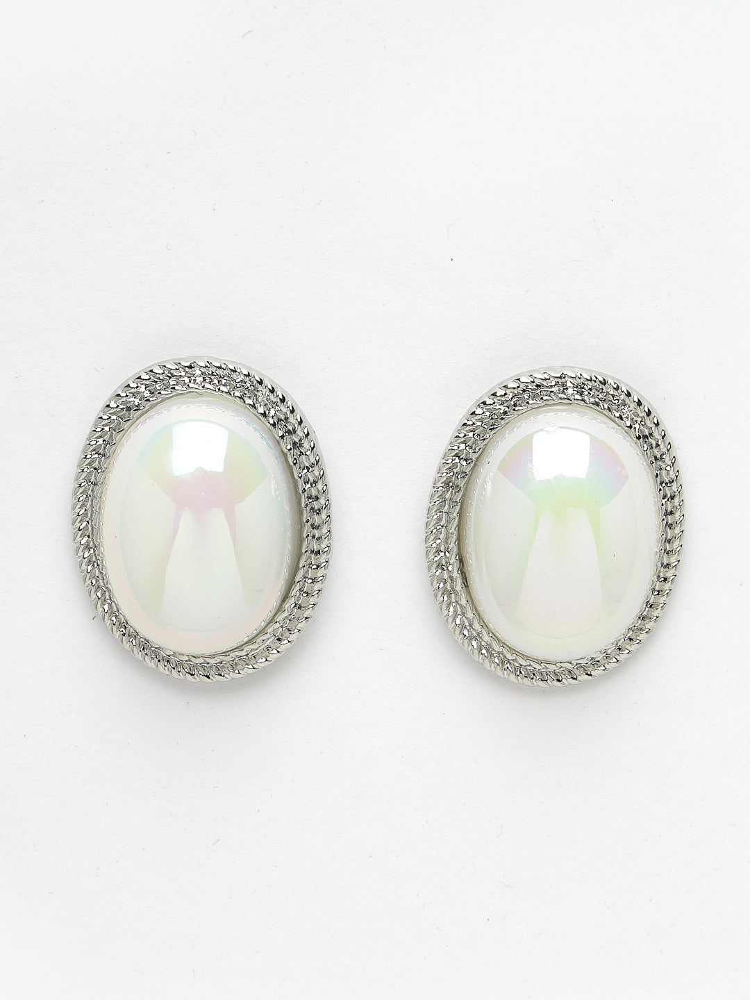 Women's Silver Plated Oval Stud earrings - NVR