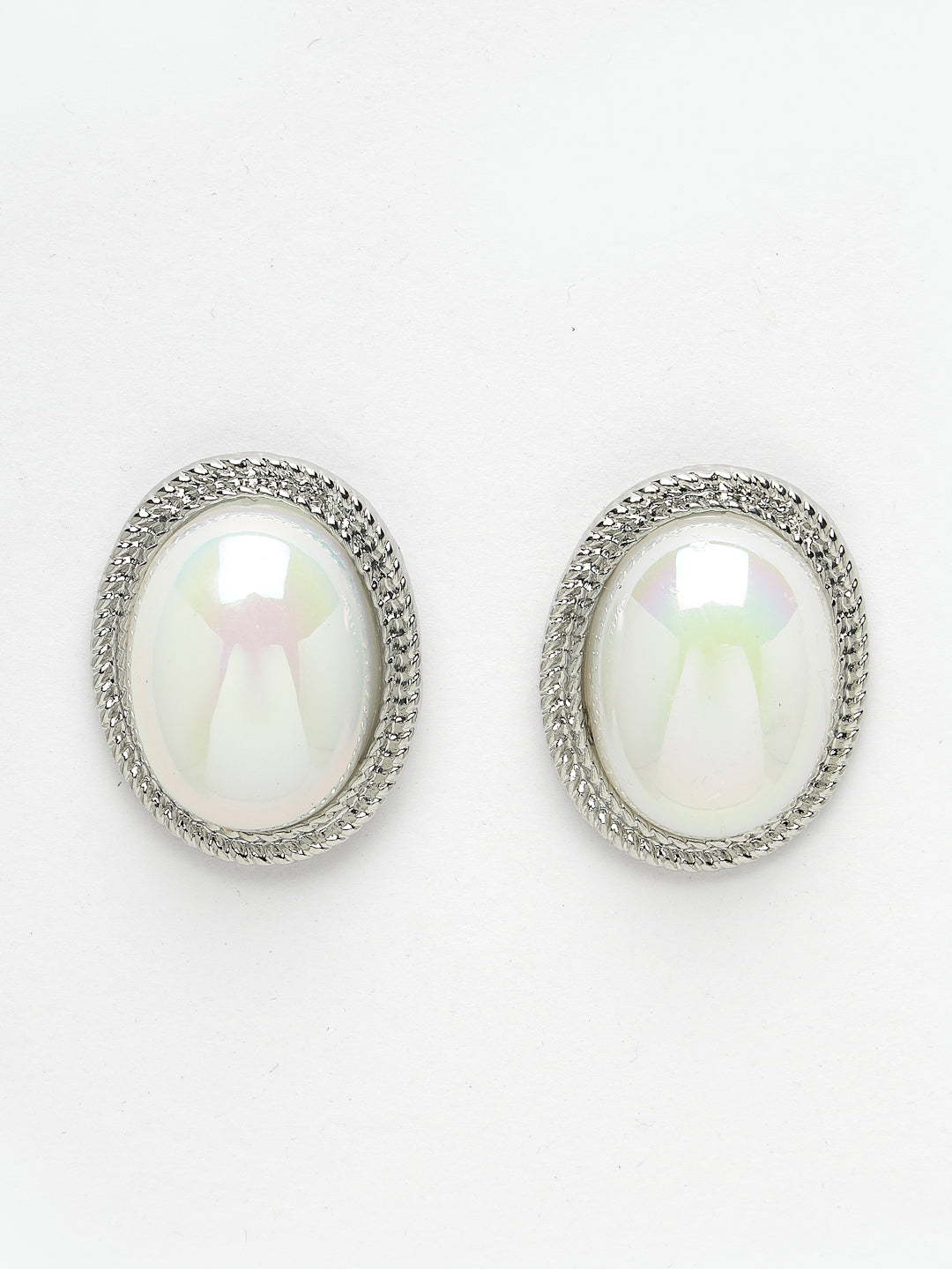 Women's Silver Plated Oval Stud earrings