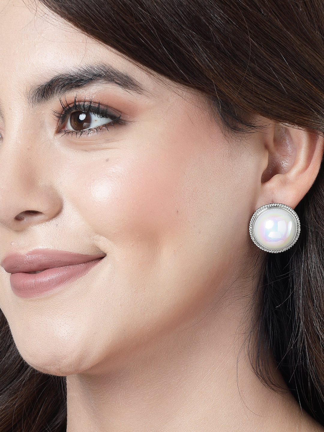 Women's Silver Plated Circular Stud earrings - NVR
