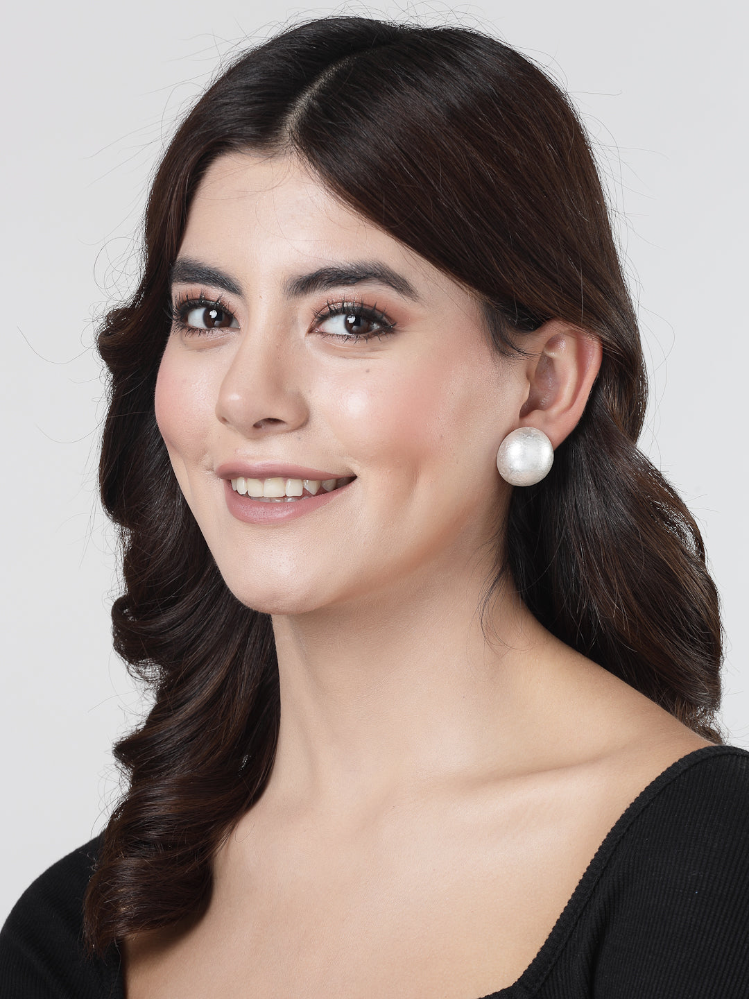 Women's white color Circular moon Stud earrings