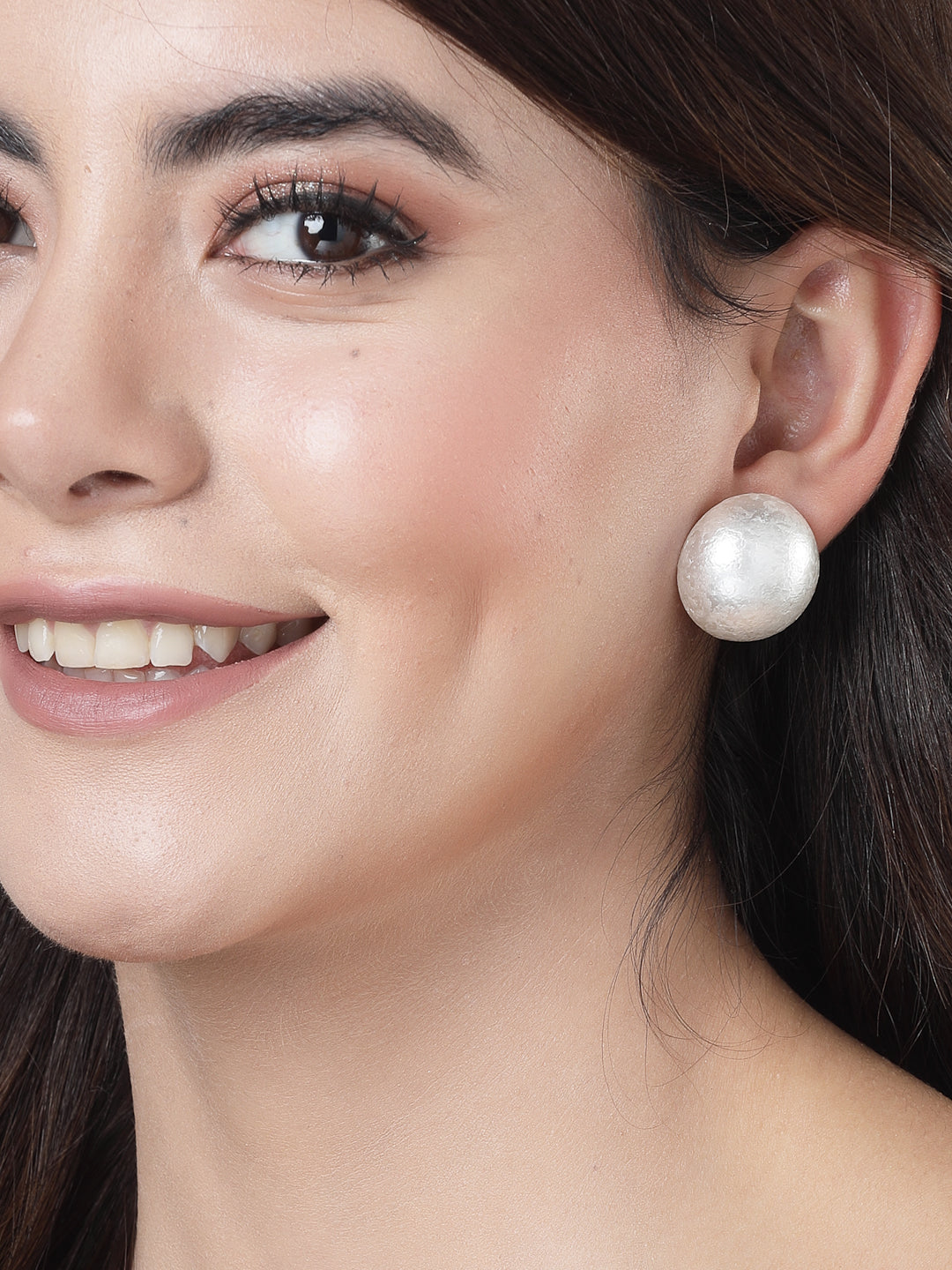 Women's white color Circular moon Stud earrings - NVR
