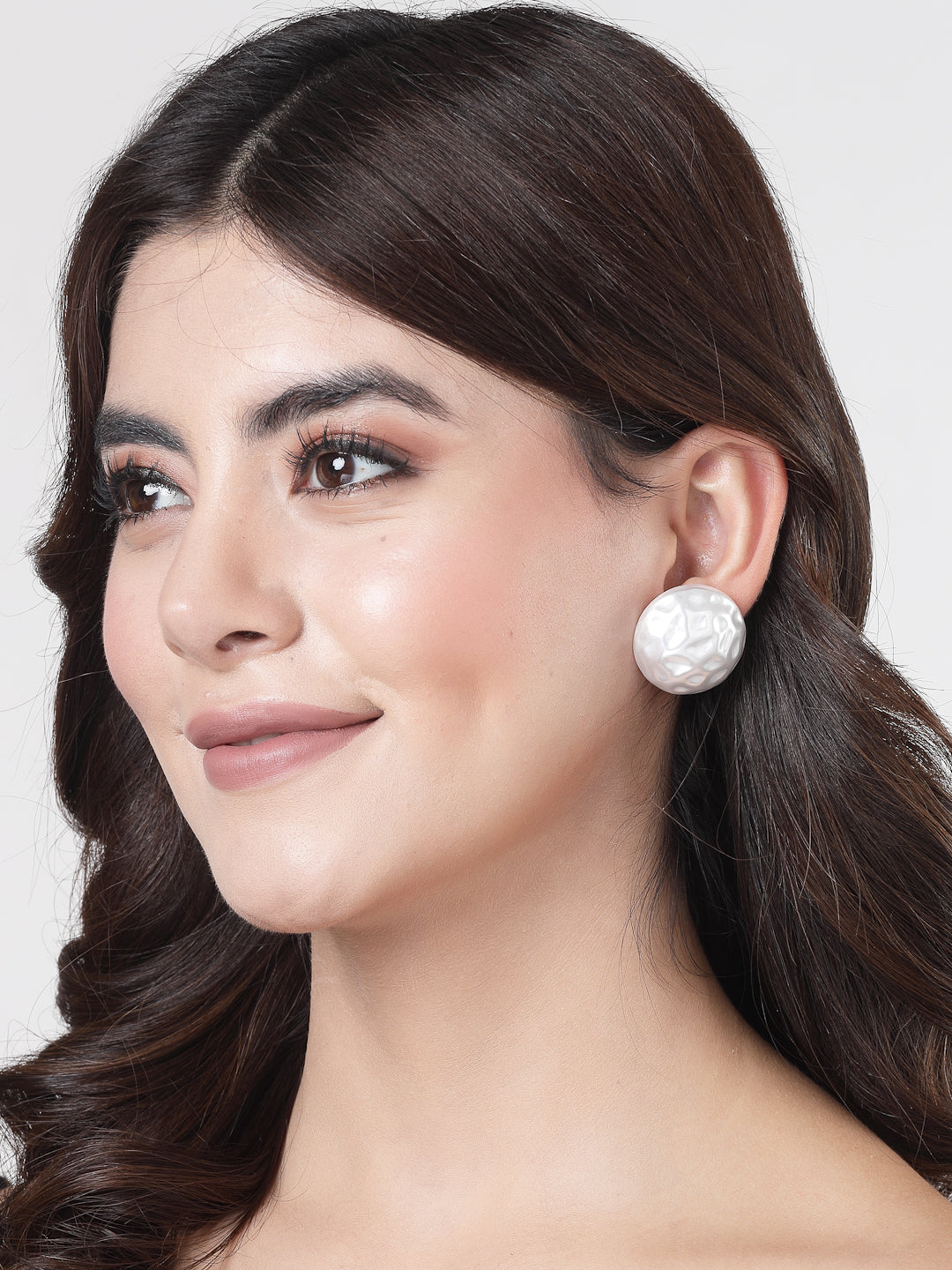 Women's white color moon Stud earrings