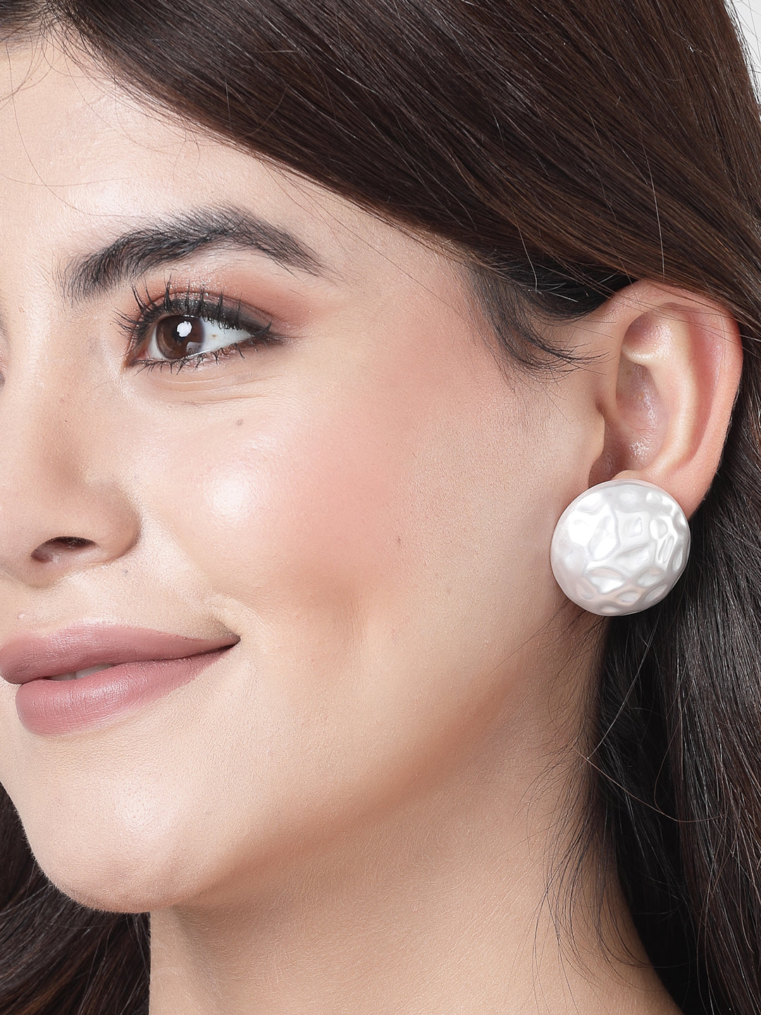 Women's white color moon Stud earrings - NVR