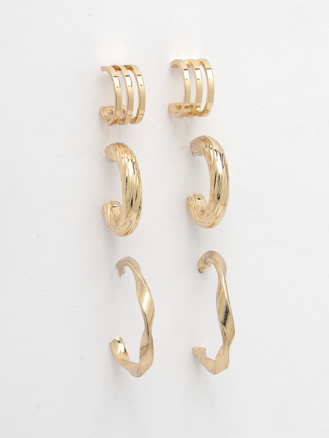 Women's Set of 3 Gold-Plated hoop earrings