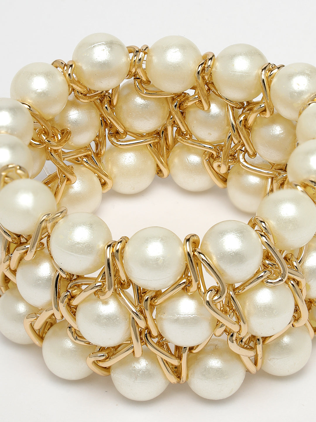 Women's White Beaded Elasticated Bracelet