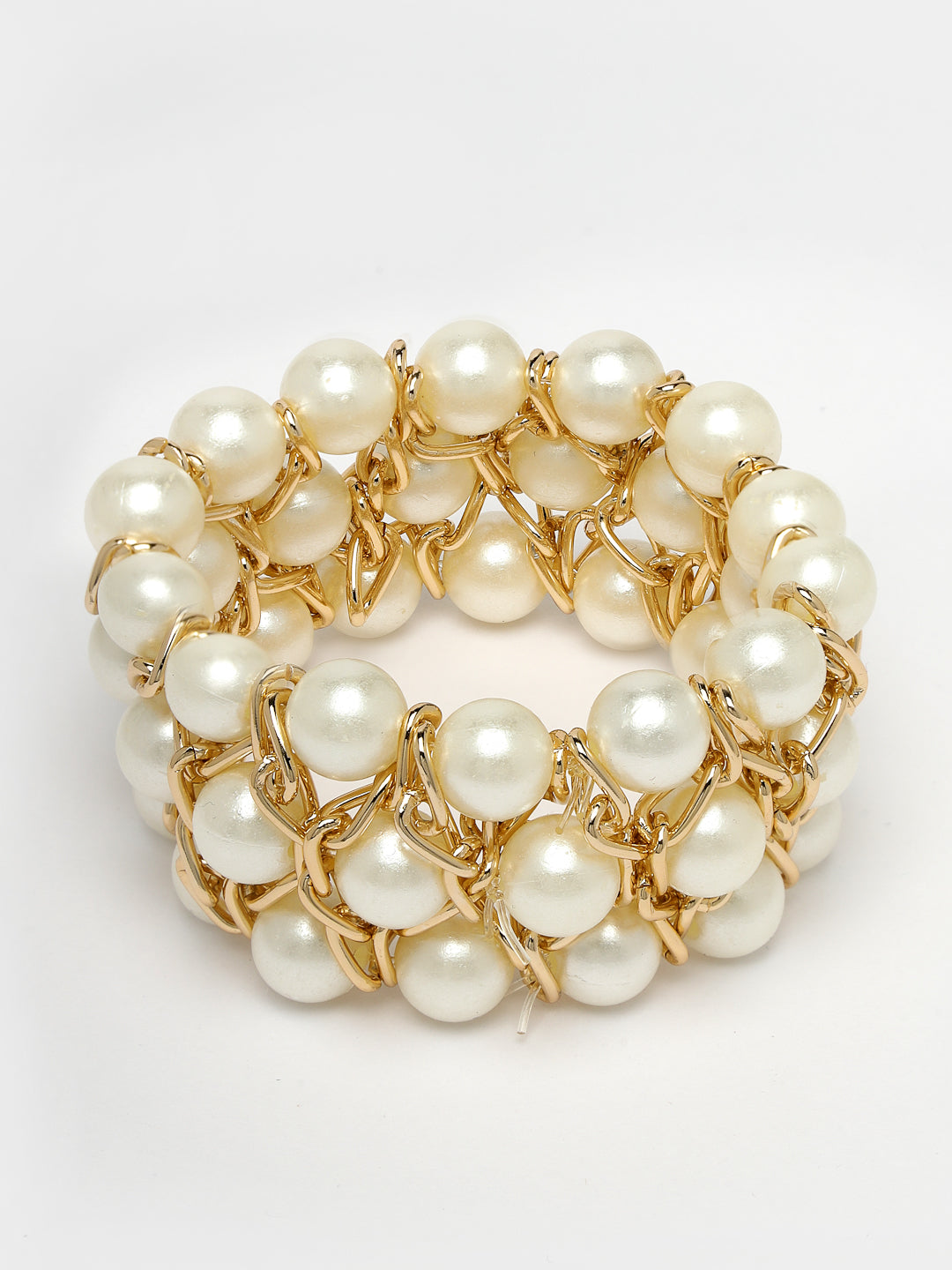 Women's White Beaded Elasticated Bracelet