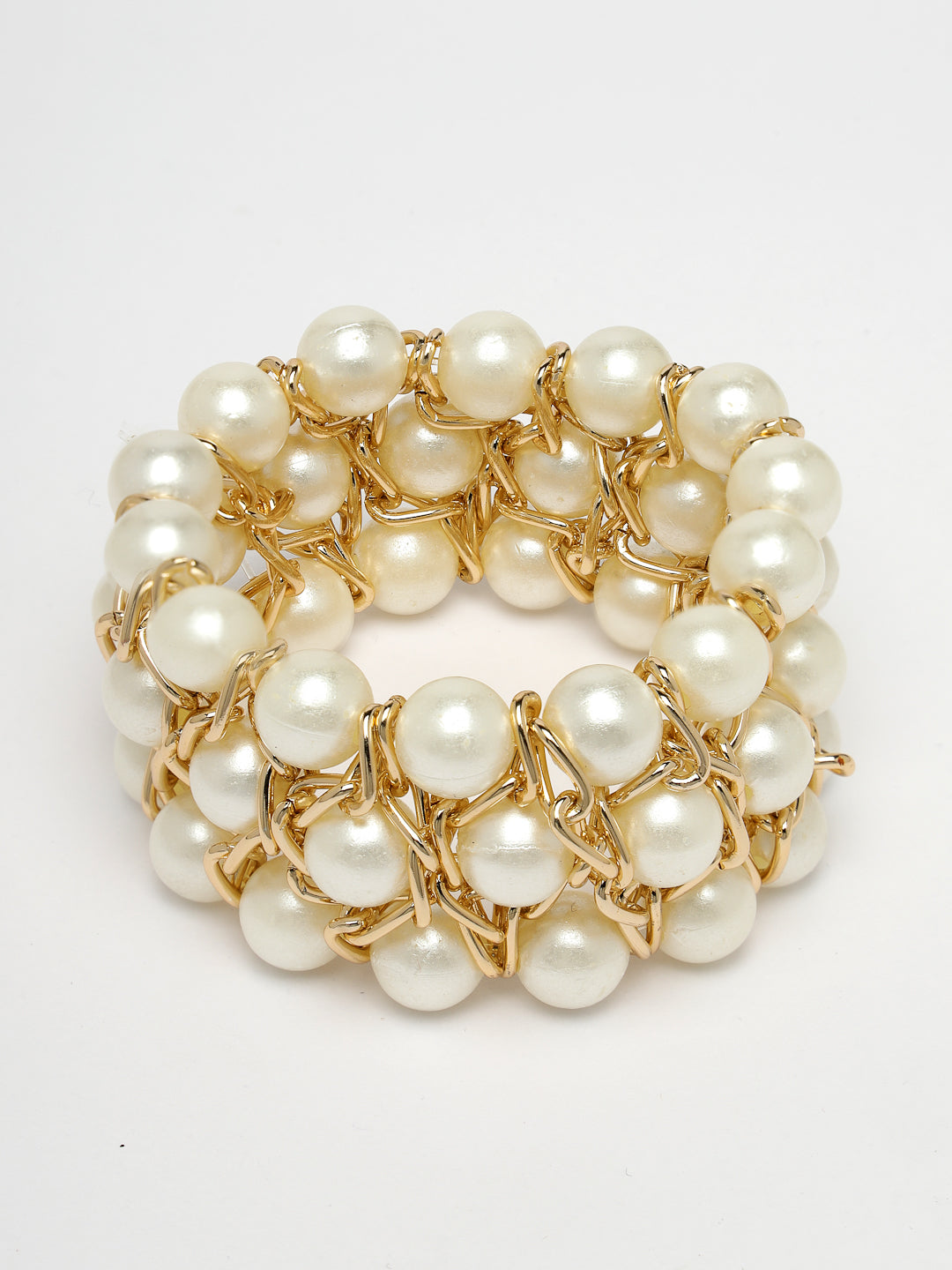 Women's White Beaded Elasticated Bracelet