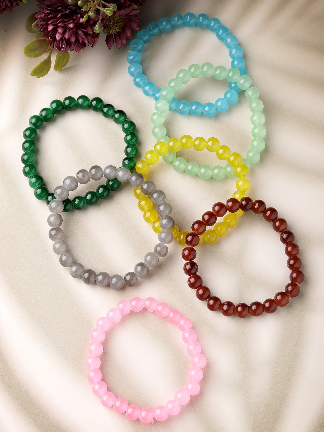 Unisex Set Of 7 Artificial Beads Elasticated Bracelet