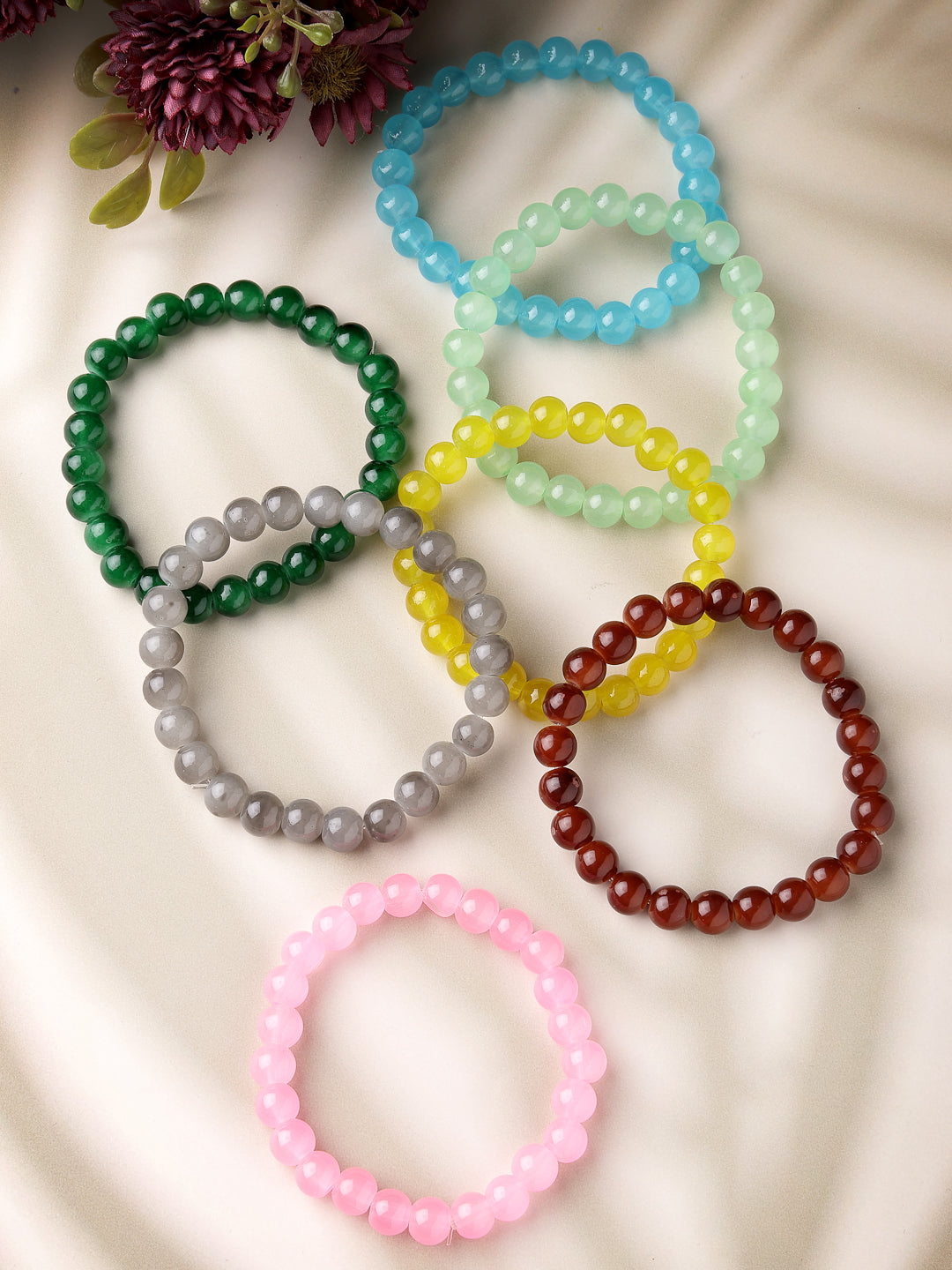 Unisex Set Of 7 Artificial Beads Elasticated Bracelet - NVR
